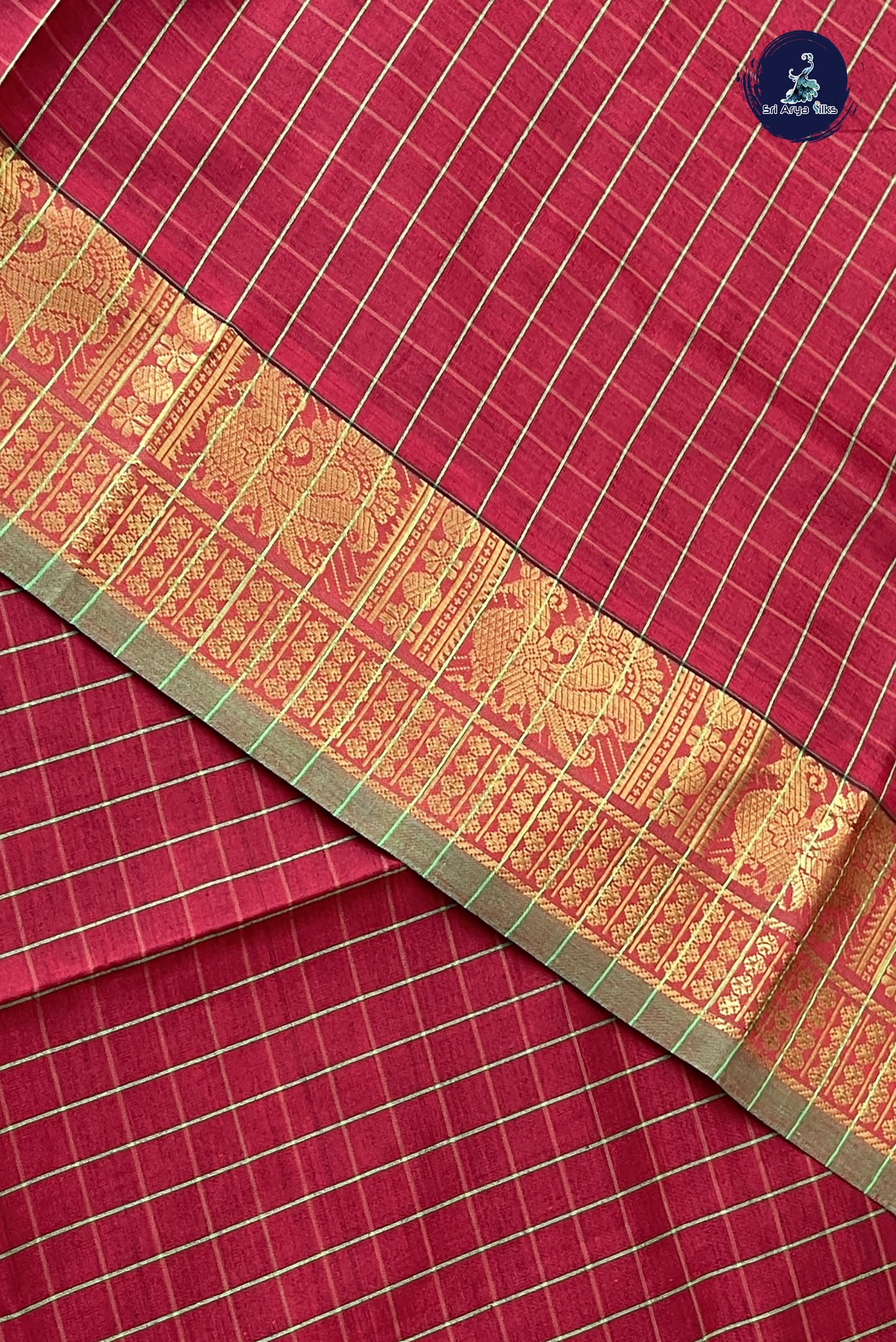 Maroon Kanchi Semi Silk Cotton Saree With Checked Pattern