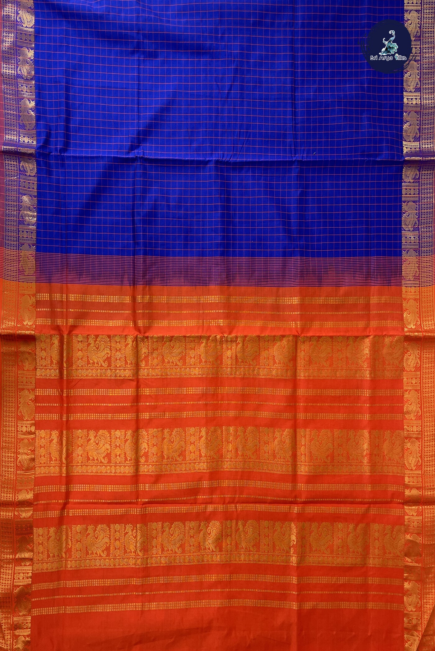 Blue Kanchi Semi Silk Cotton Saree With Checked Pattern
