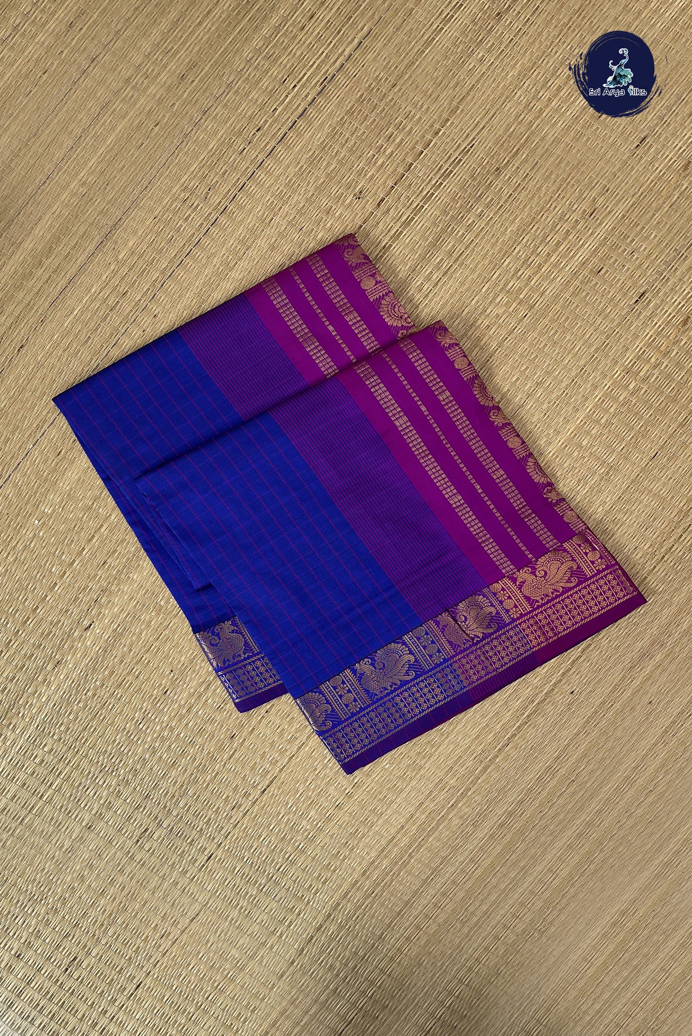 Blue Kanchi Semi Silk Cotton Saree With Checked Pattern