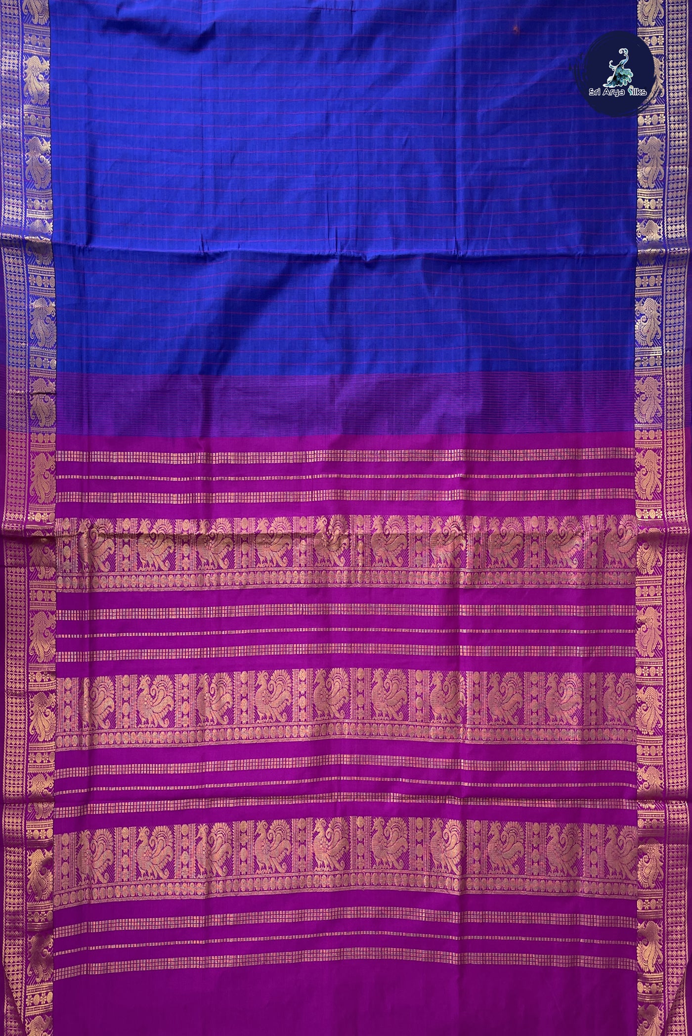 Blue Kanchi Semi Silk Cotton Saree With Checked Pattern
