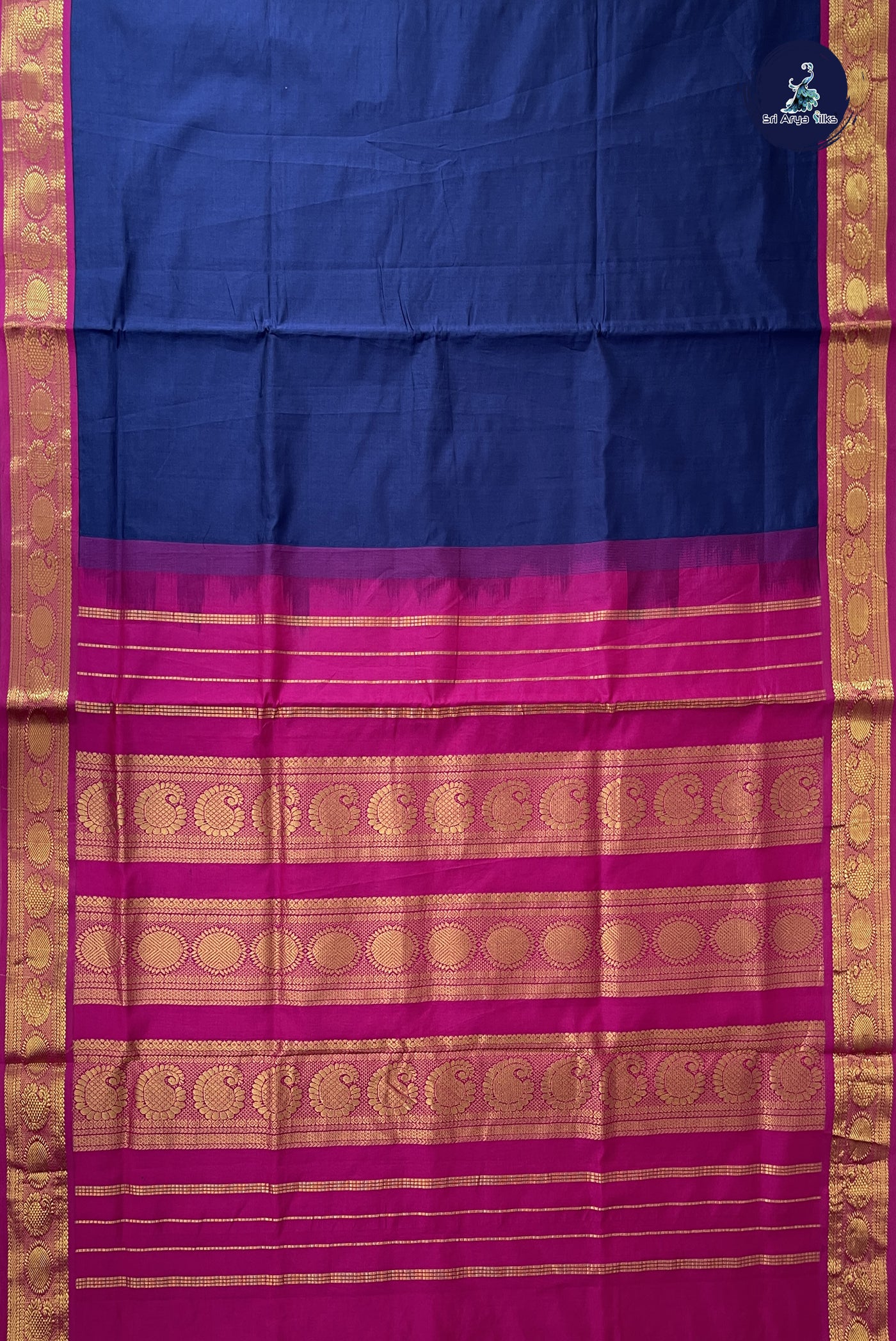 Navy Blue Kanchi Semi Silk Cotton Saree With Plain Pattern
