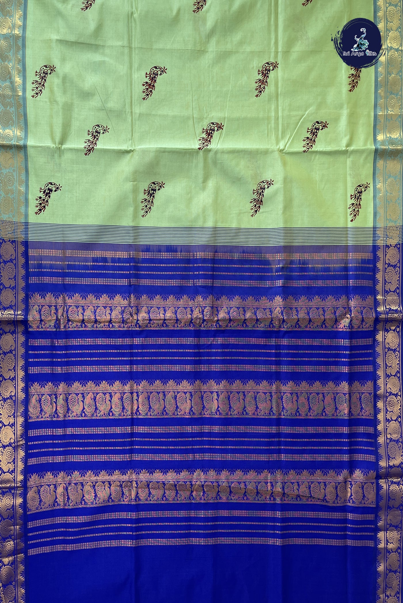 Pastel Green Kanchi Semi Silk Cotton Saree With Printed Pattern