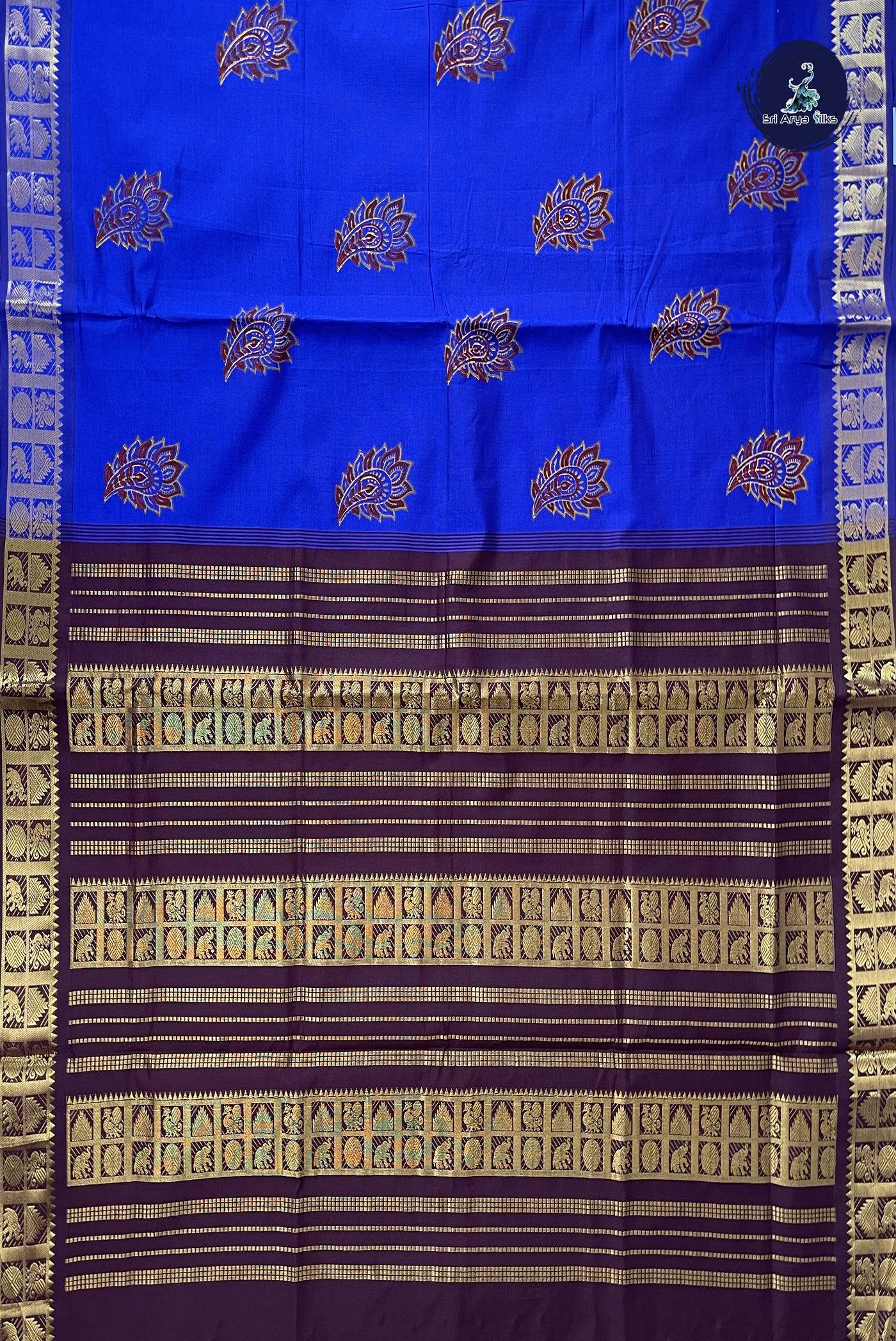 Dark Violet Kanchi Semi Silk Cotton Saree With Printed Pattern