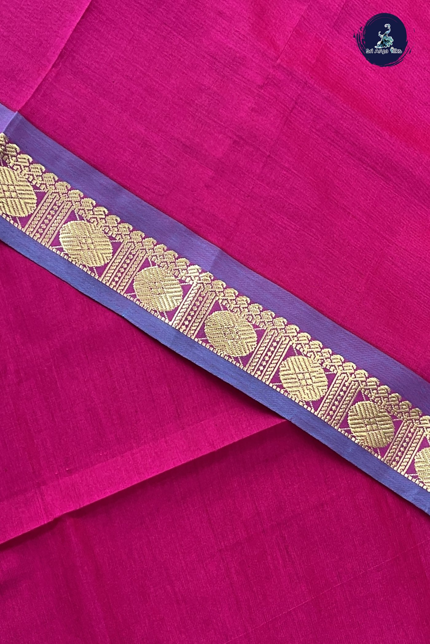Dark Pink Kanchi Semi Silk Cotton Saree With Plain Pattern
