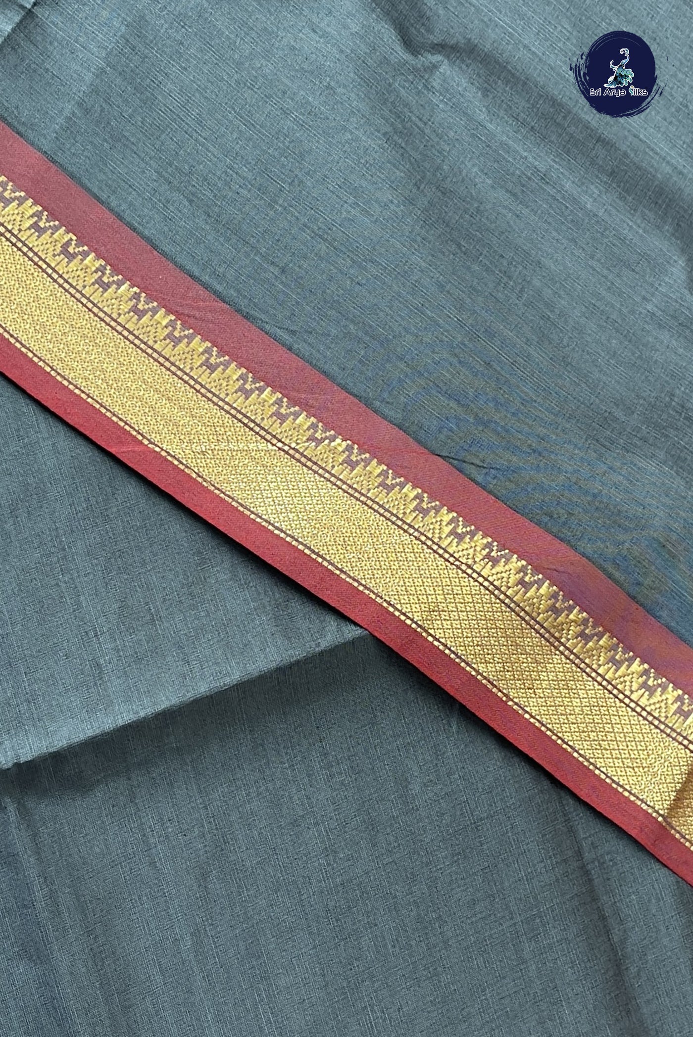 Grey Kanchi Semi Silk Cotton Saree With Plain Pattern