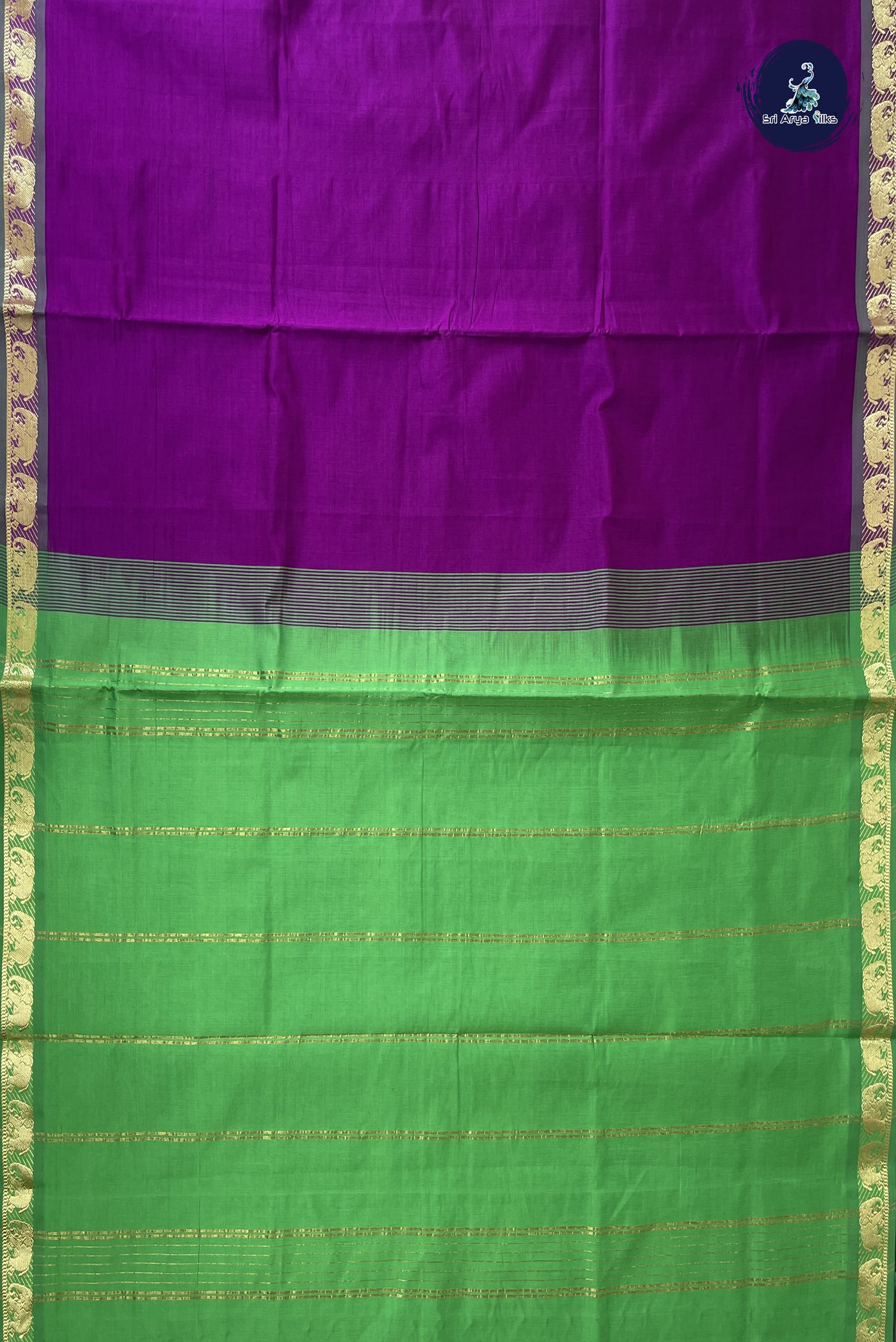 Purple Kanchi Semi Silk Cotton Saree With Plain Pattern