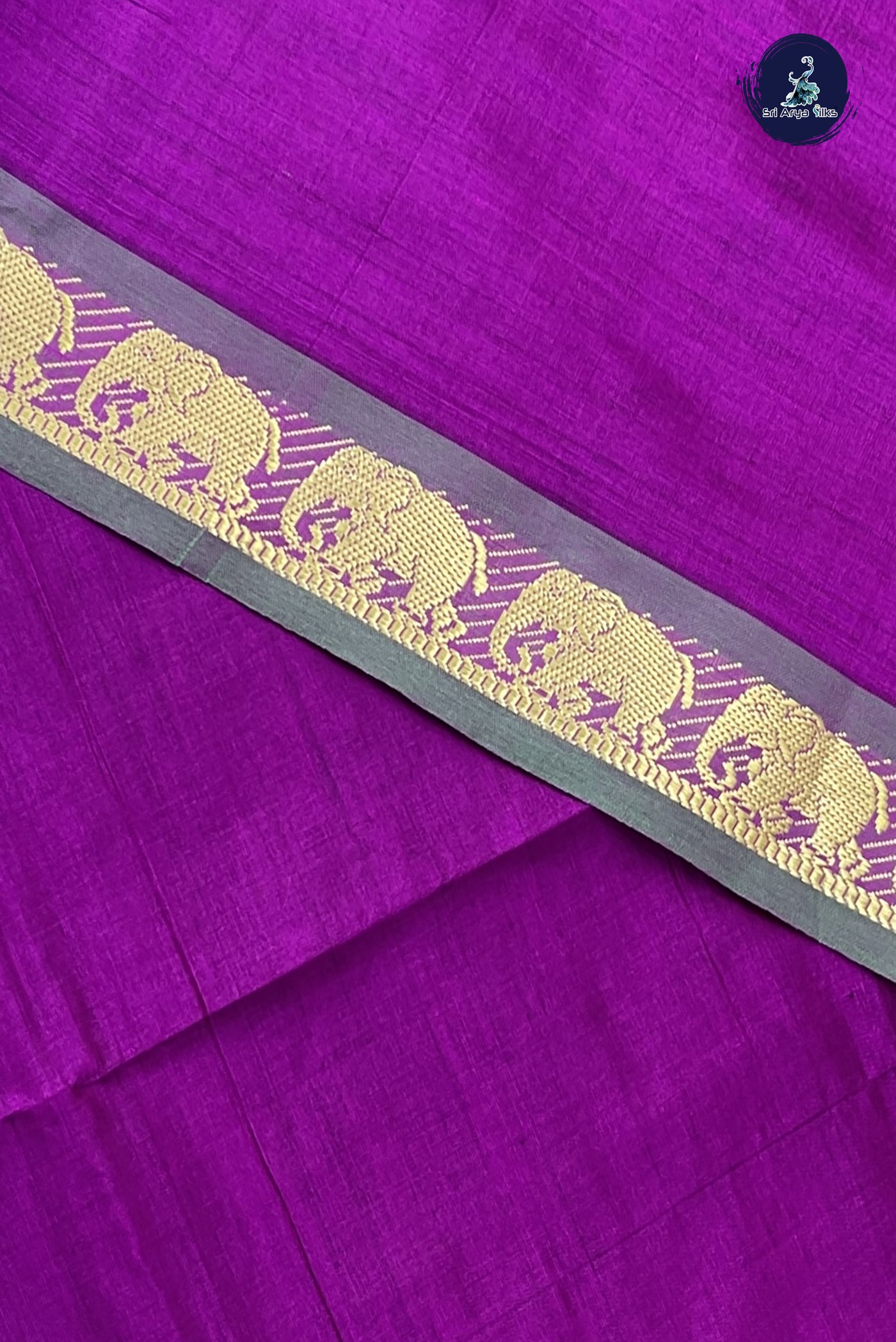 Purple Kanchi Semi Silk Cotton Saree With Plain Pattern