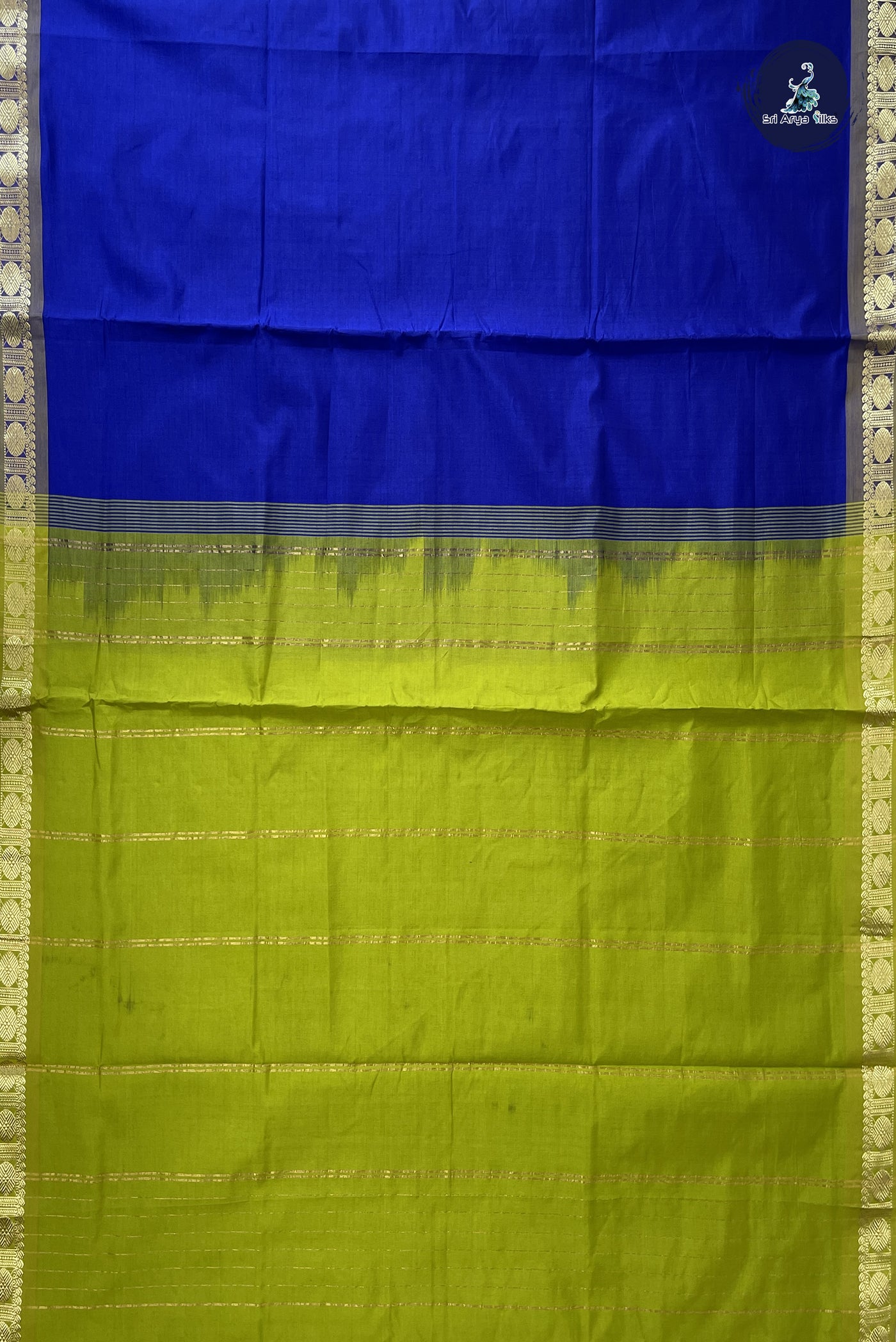 MS Blue Kanchi Semi Silk Cotton Saree With Plain Pattern