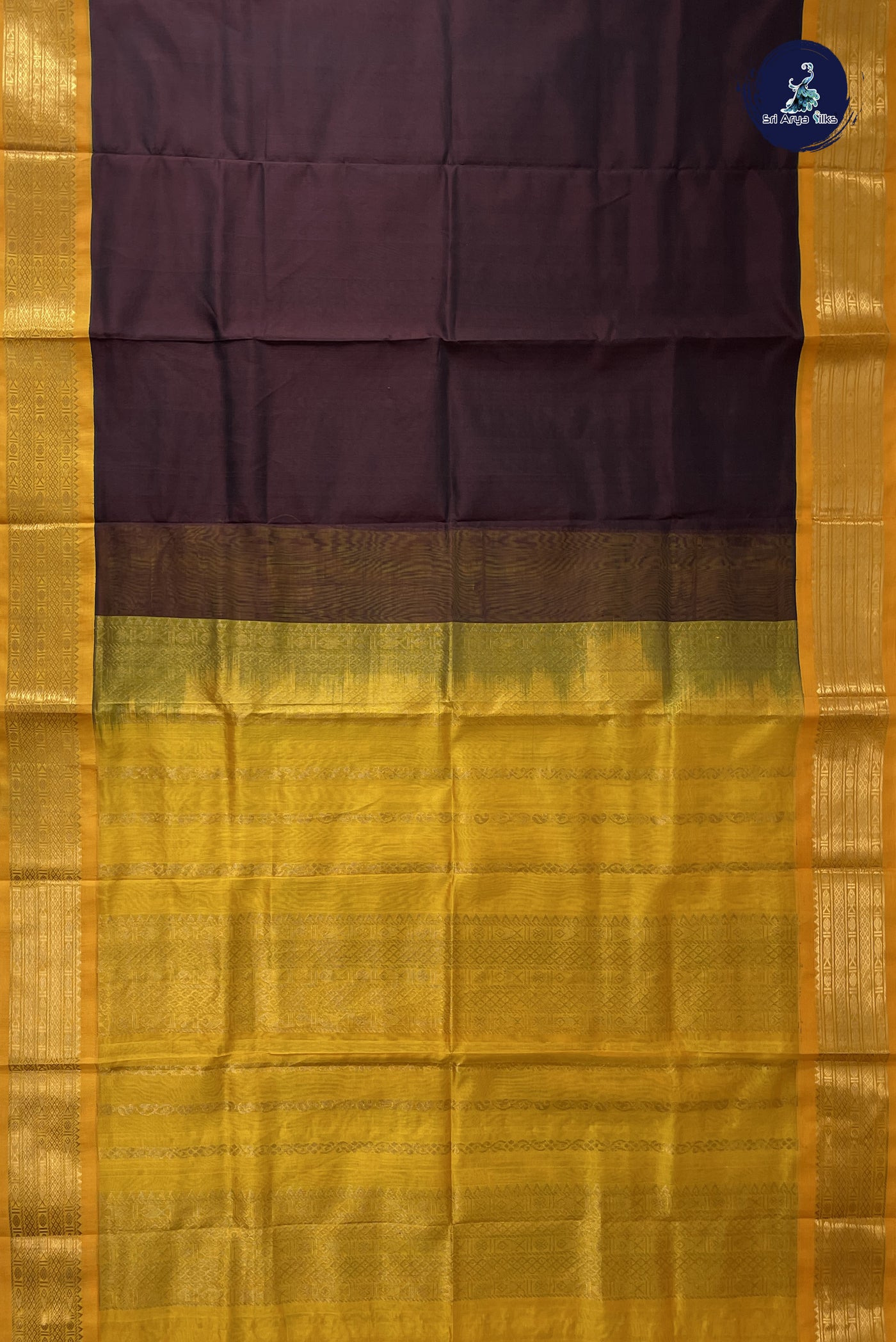 Coffee Brown Korvai Silk Cotton Saree With Plain Pattern
