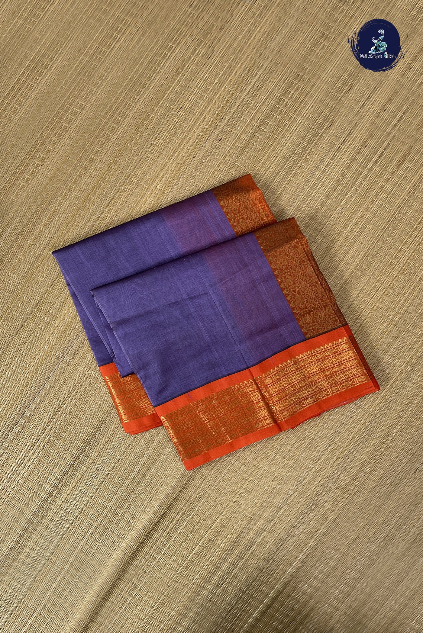 Grey Korvai Silk Cotton Saree With Plain Pattern