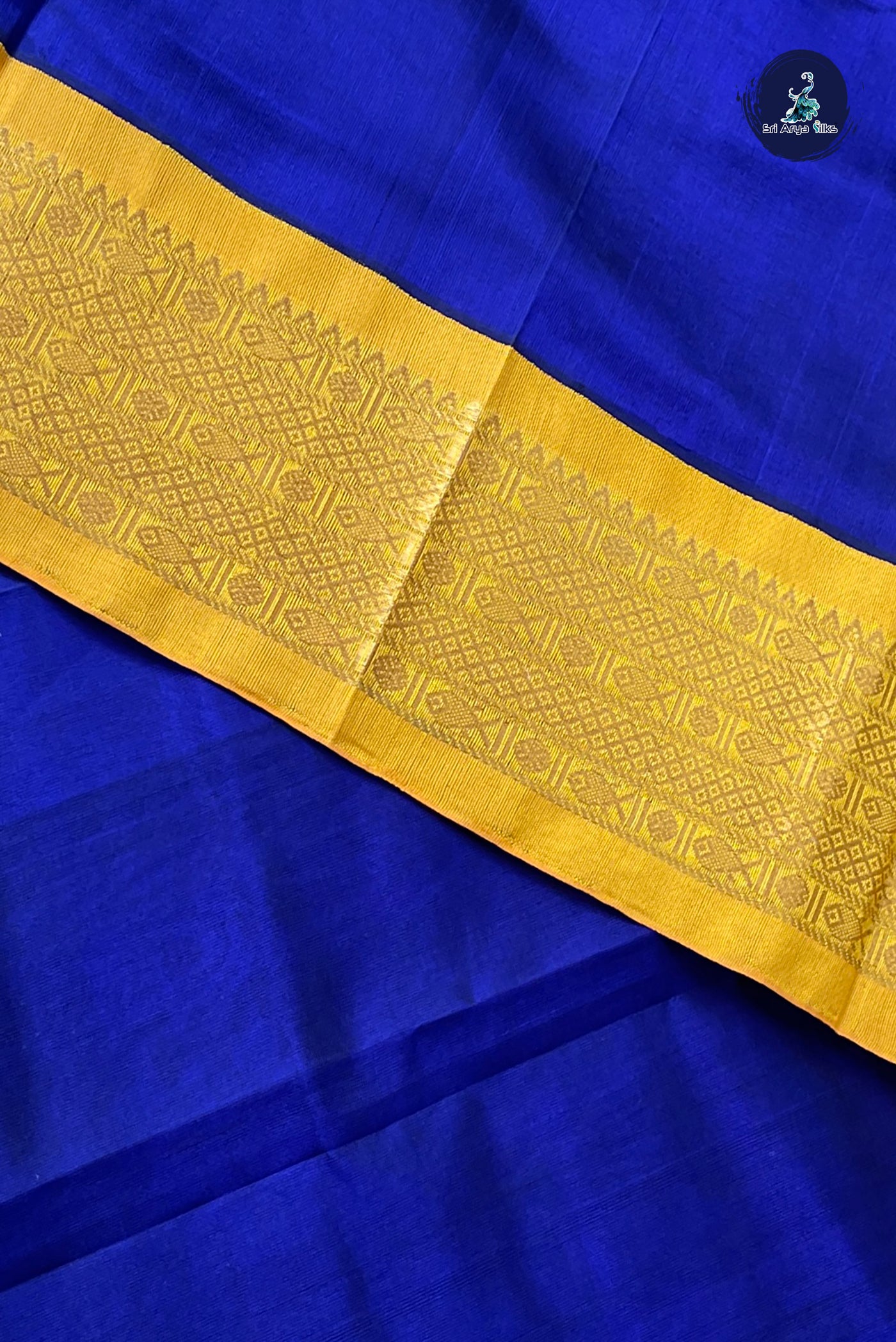 Ink Blue Korvai Silk Cotton Saree With Plain Pattern