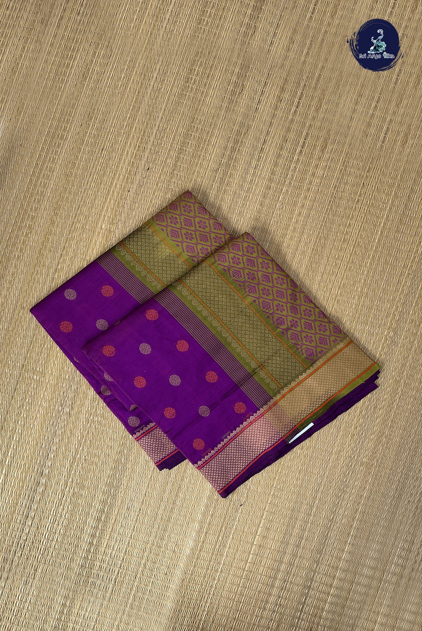 Purple Kanchi Semi Silk Cotton Saree With Buttas Pattern
