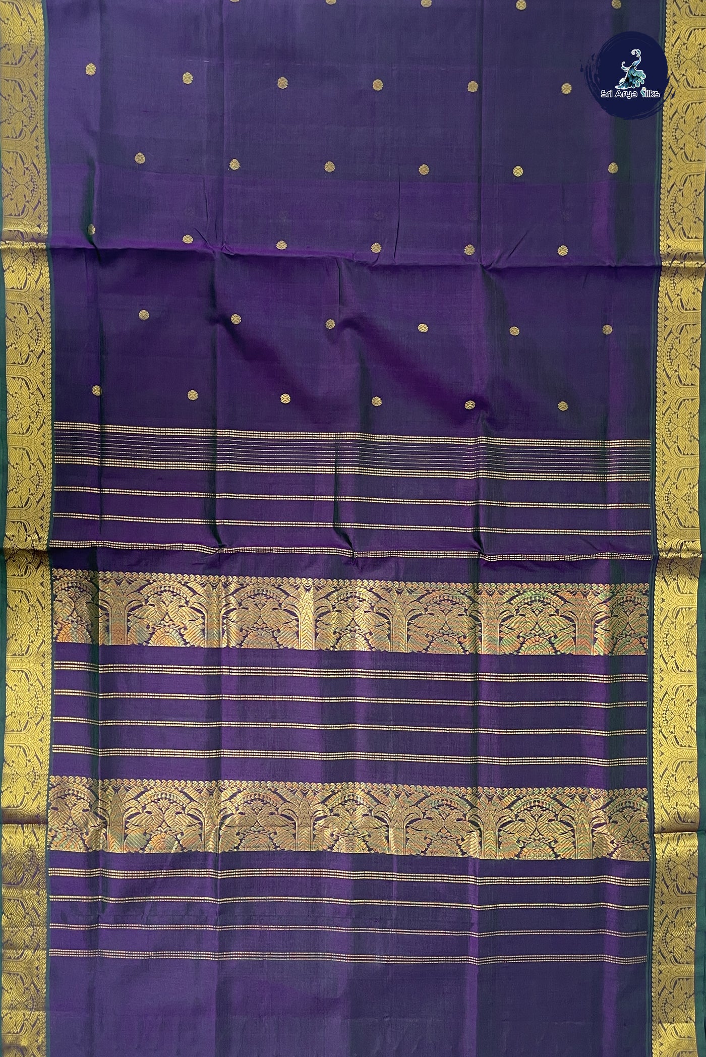 Dual Tone Green Simple Silk Cotton Saree With Zari Buttas Pattern