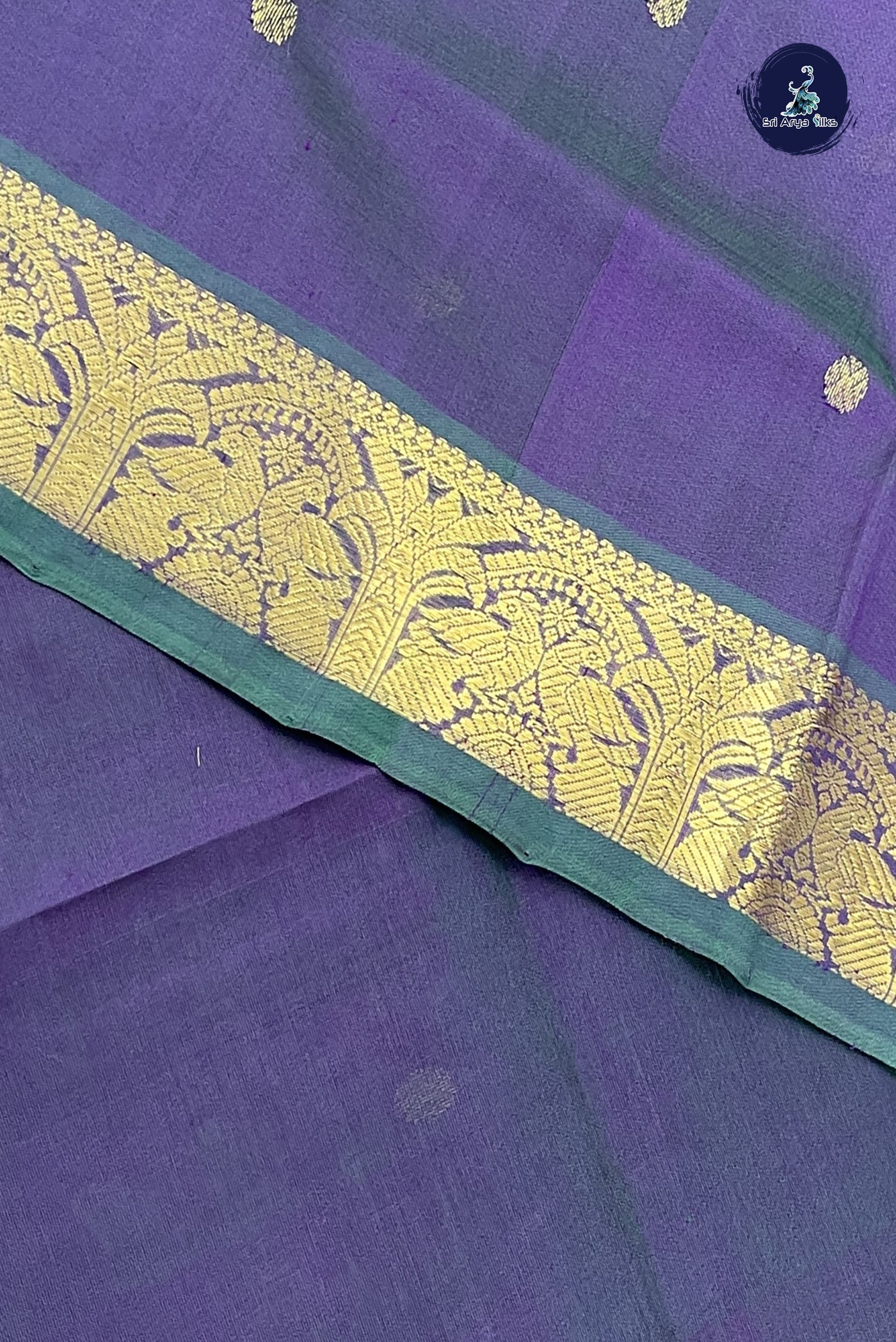 Dual Tone Green Simple Silk Cotton Saree With Zari Buttas Pattern