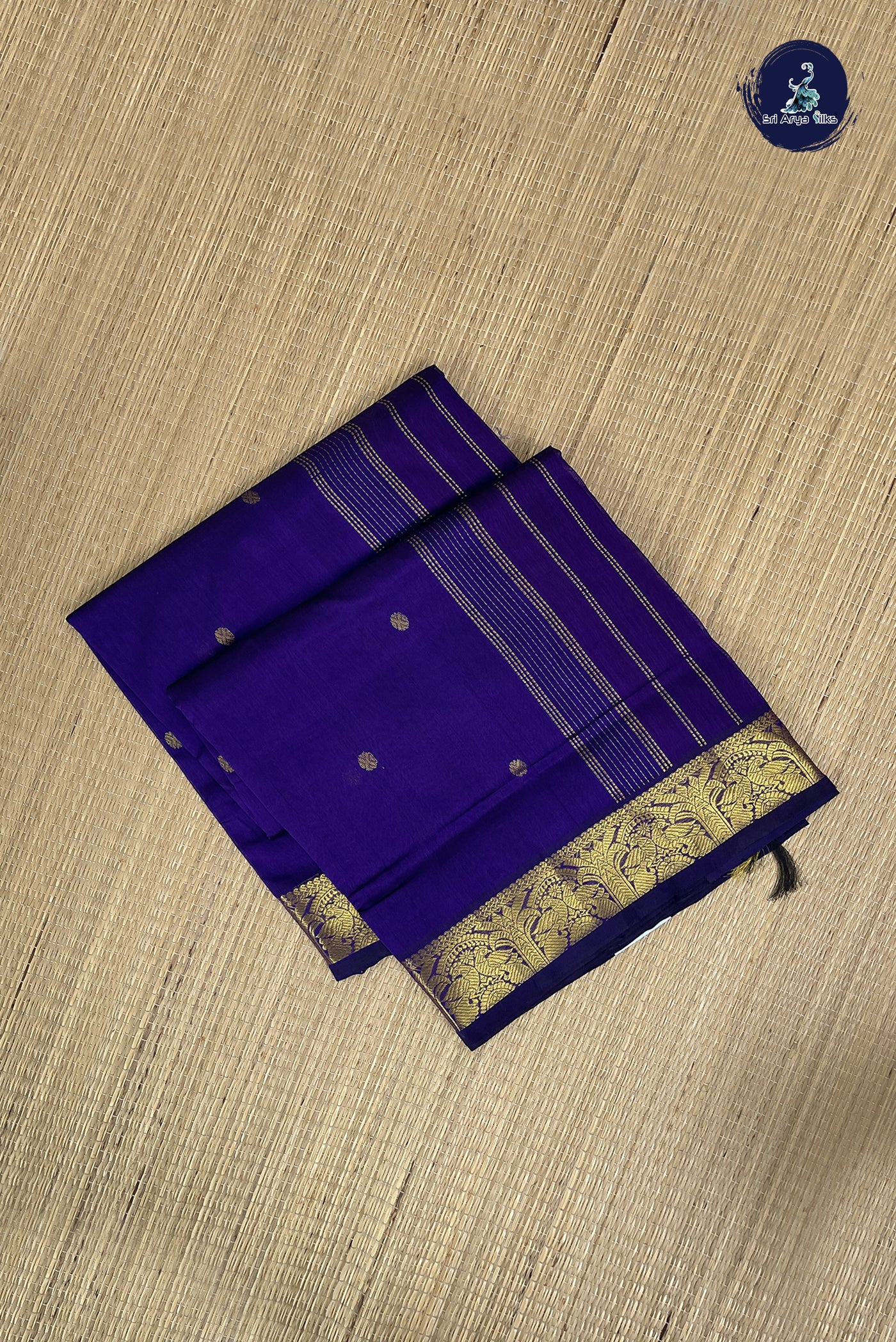 Violet Simple Silk Cotton Saree With Zari Buttas Pattern