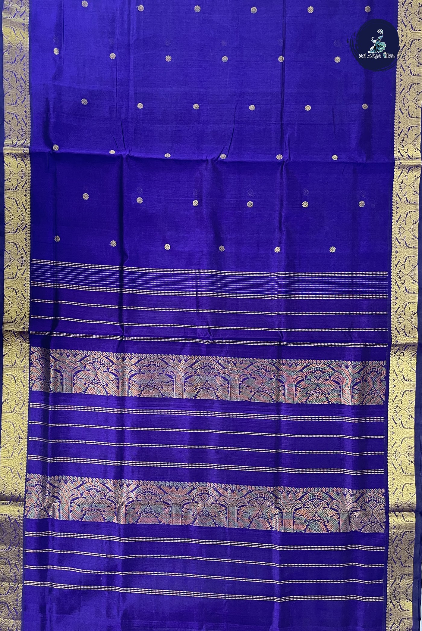 Violet Simple Silk Cotton Saree With Zari Buttas Pattern