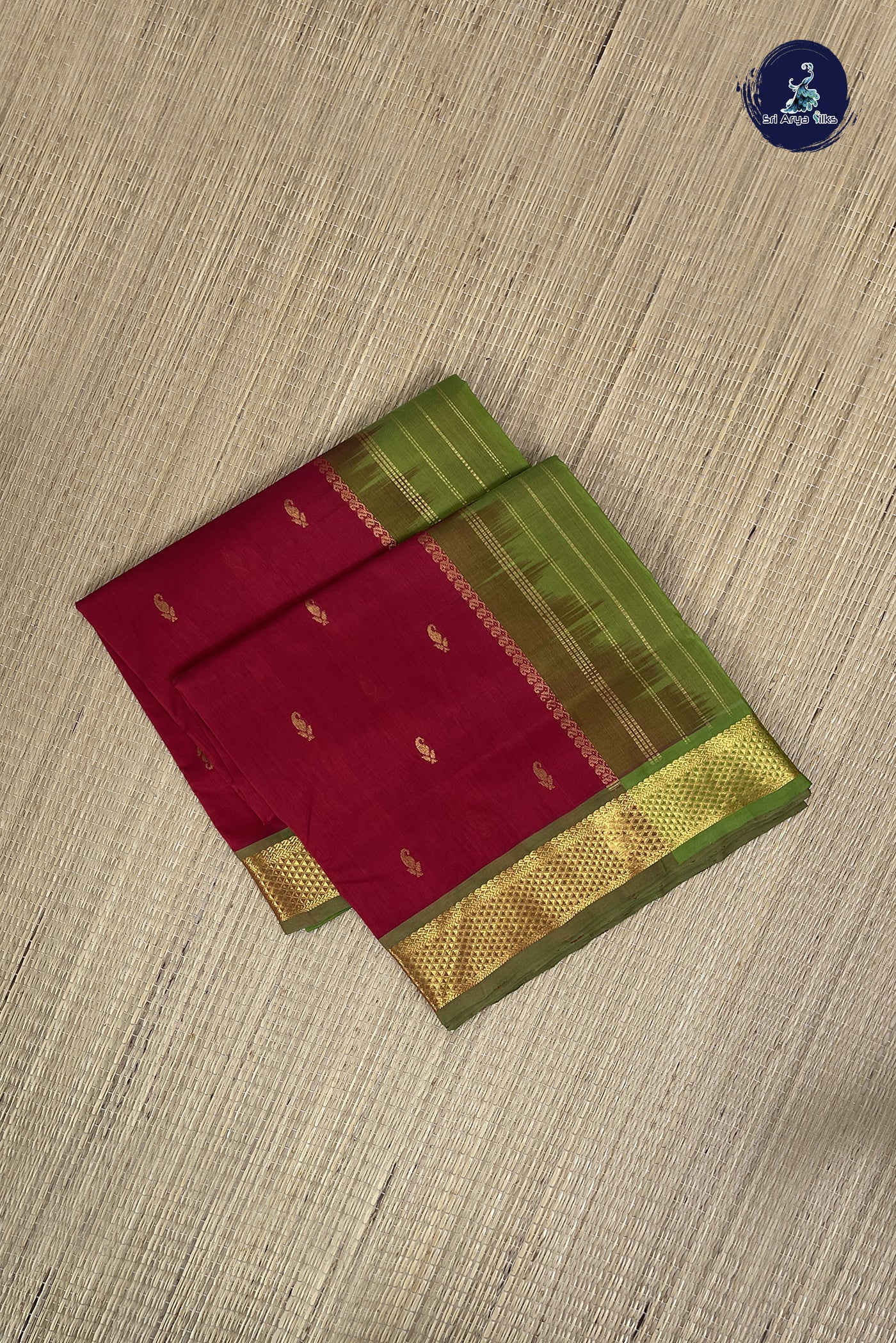Red Simple Silk Cotton Saree With Zari Buttas Pattern