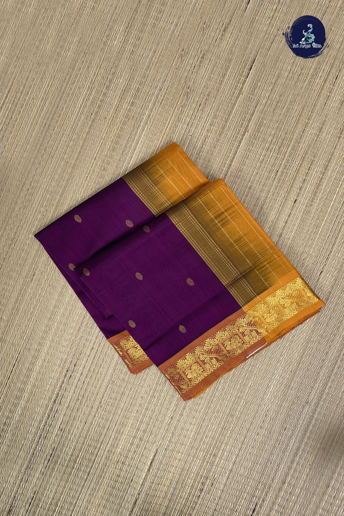 Purple Simple Silk Cotton Saree With Zari Buttas Pattern