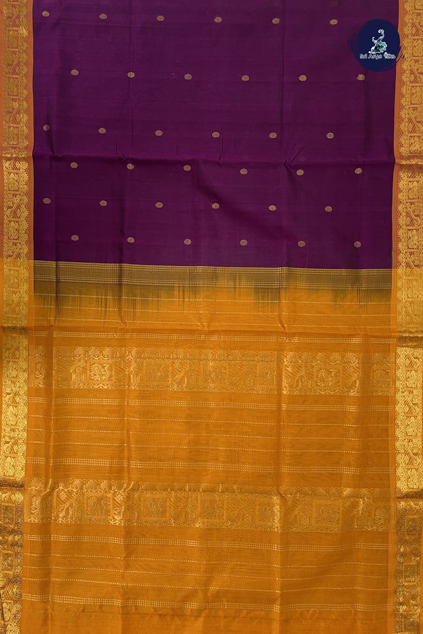 Purple Simple Silk Cotton Saree With Zari Buttas Pattern