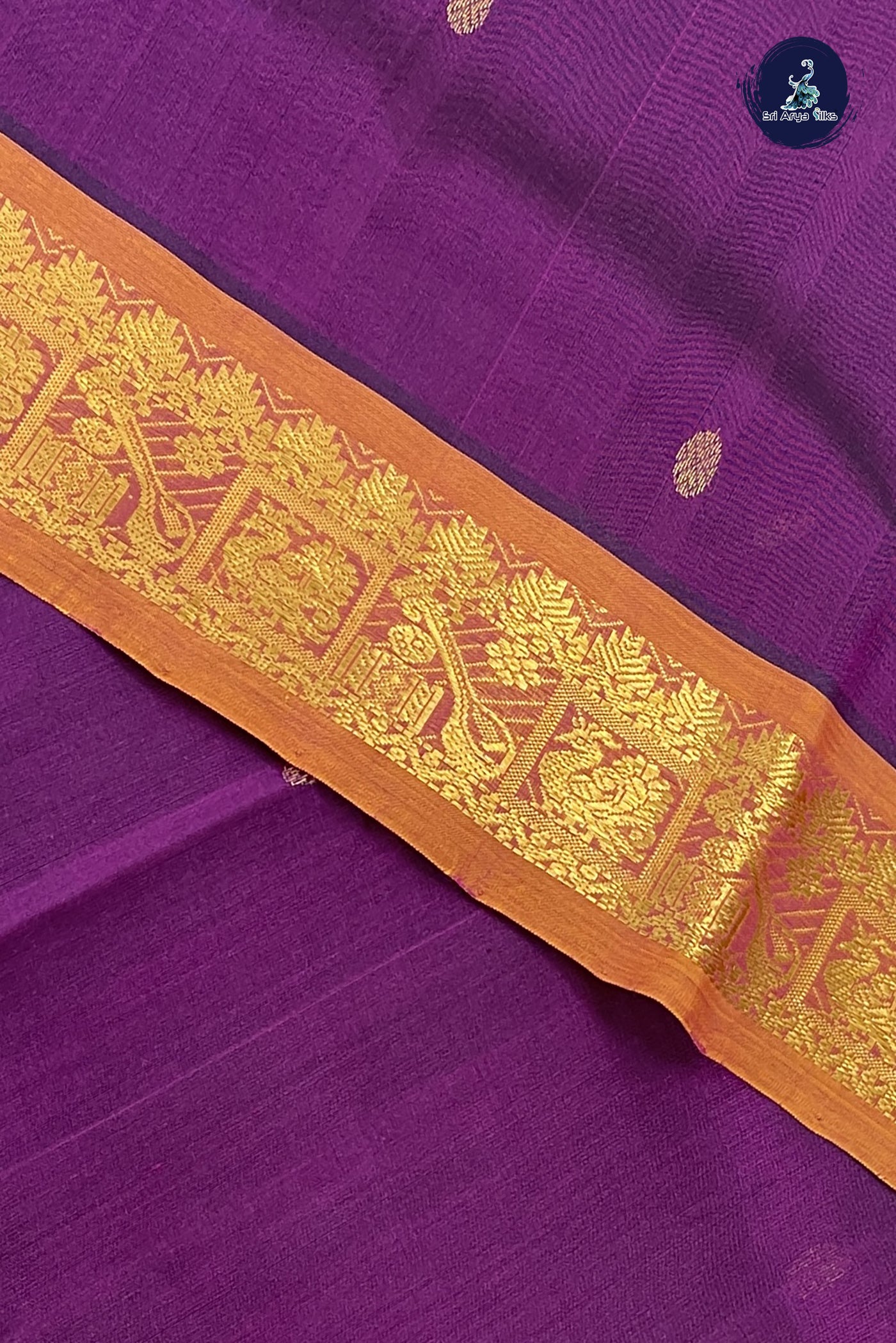 Purple Simple Silk Cotton Saree With Zari Buttas Pattern