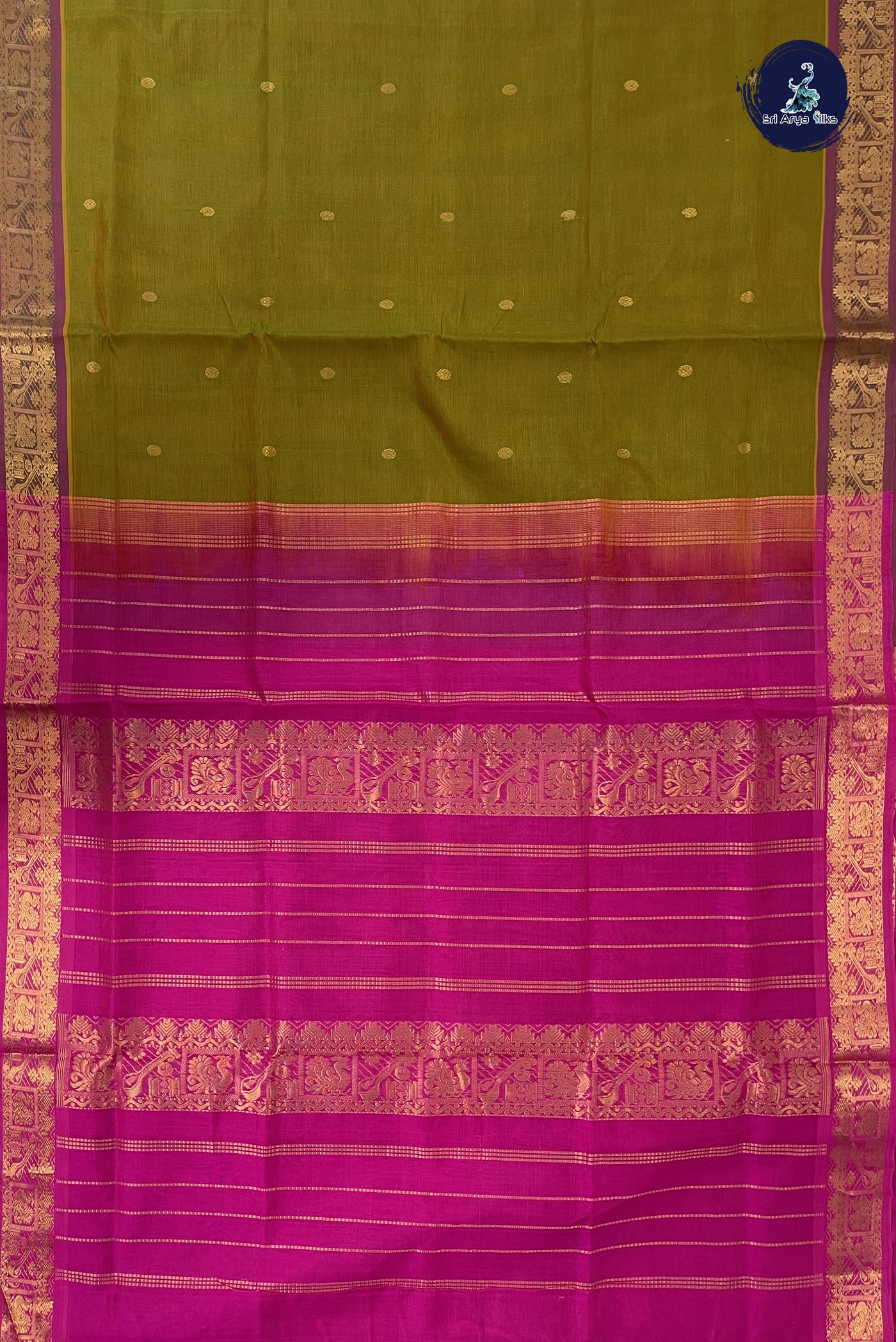 Dual Tone Mehendi Green Simple Silk Cotton Saree With Zari Buttas Pattern