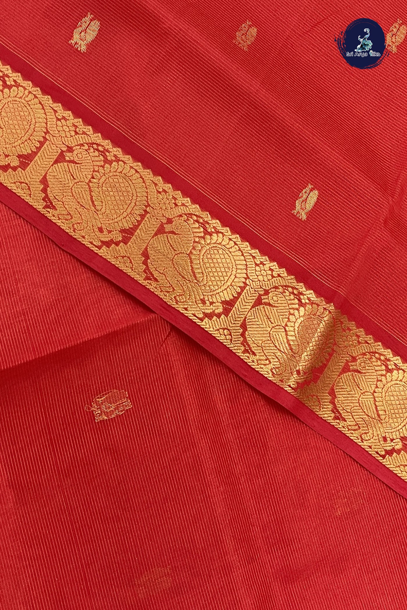Red Vaira Oosi Silk Cotton Saree With Vaira Oosi Pattern