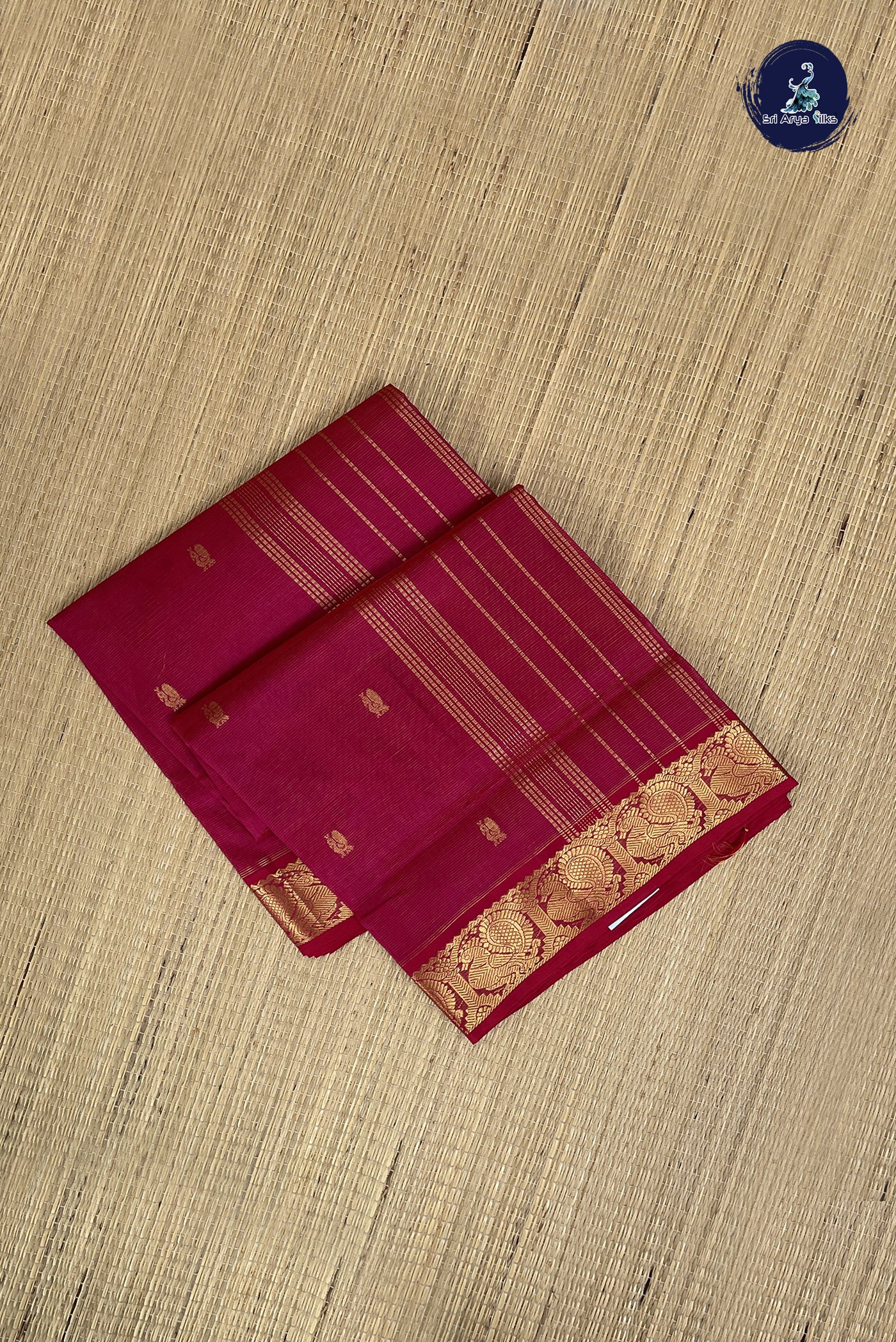 Dark Pink Vaira Oosi Silk Cotton Saree With Vaira Oosi Pattern