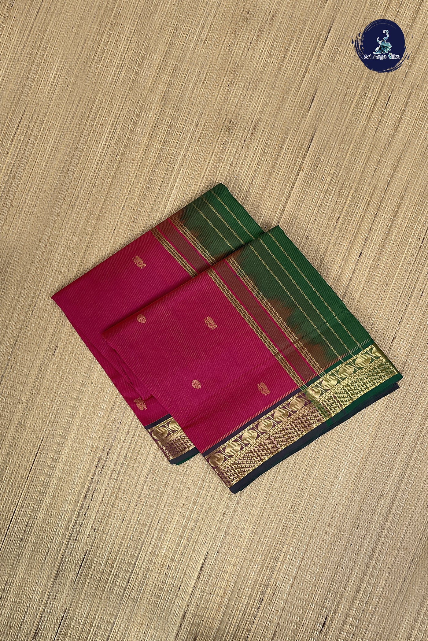 Rani Pink Vaira Oosi Silk Cotton Saree With Vaira Oosi Pattern