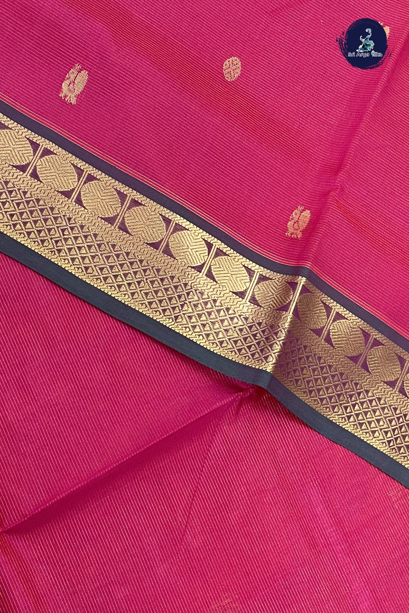 Rani Pink Vaira Oosi Silk Cotton Saree With Vaira Oosi Pattern