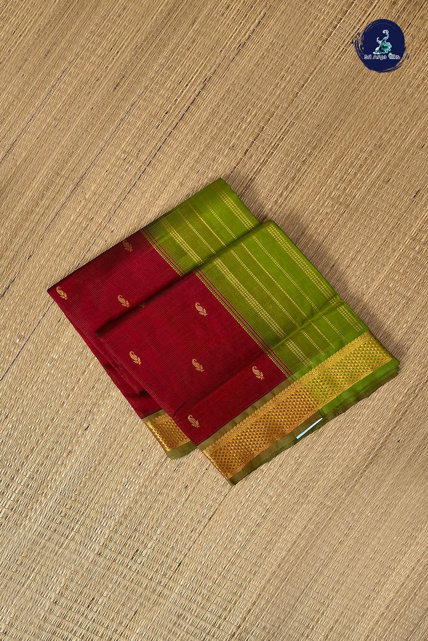 Maroon Vaira Oosi Silk Cotton Saree With Vaira Oosi Pattern