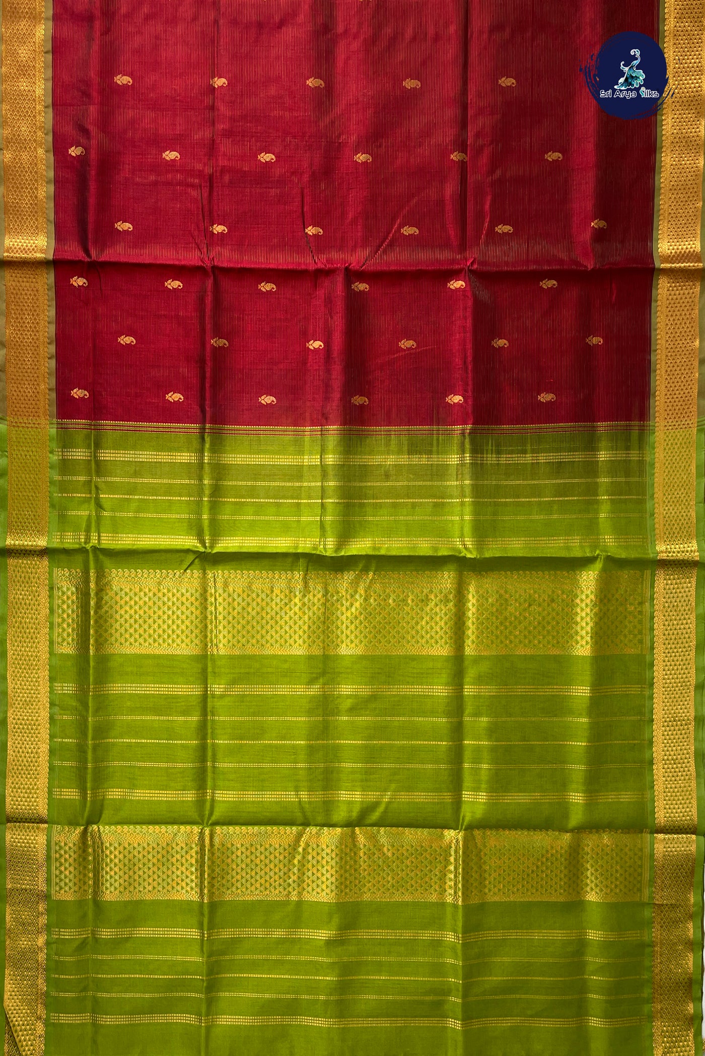 Maroon Vaira Oosi Silk Cotton Saree With Vaira Oosi Pattern