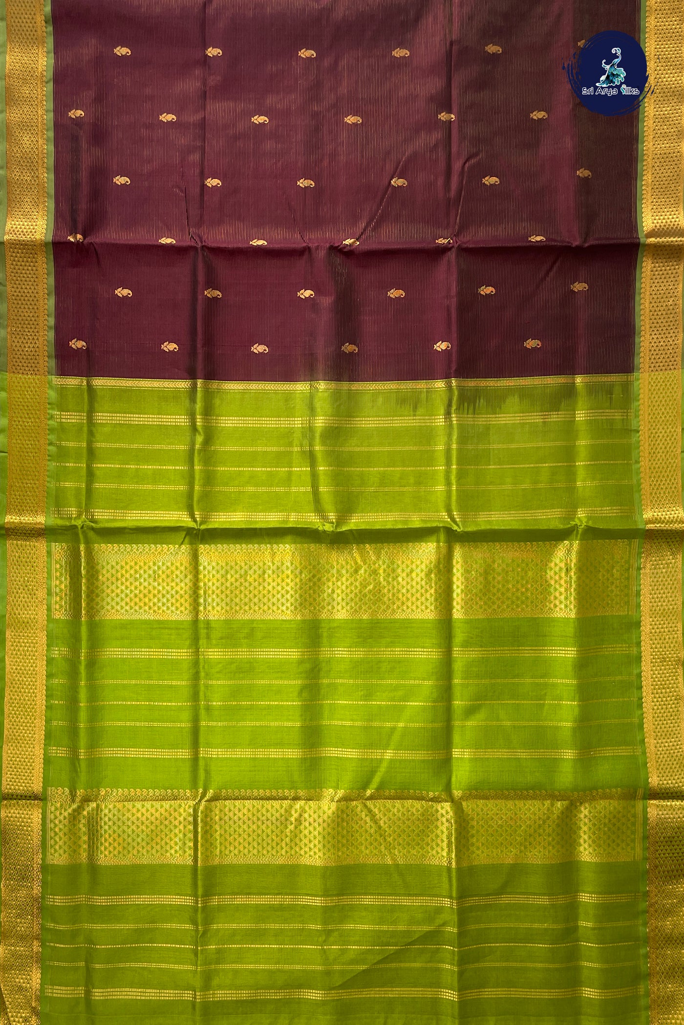 Brown Vaira Oosi Silk Cotton Saree With Vaira Oosi Pattern