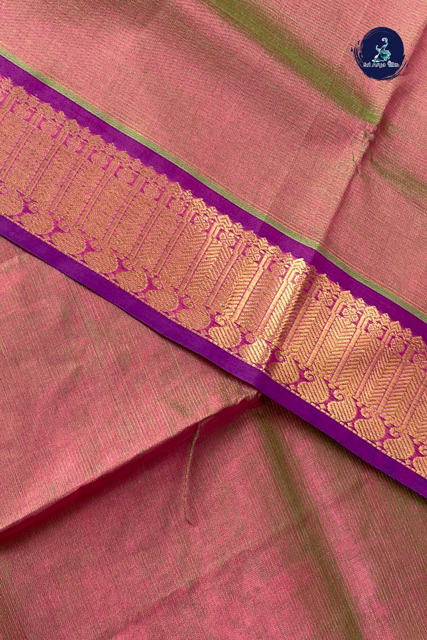 Dual Tone Pink Vaira Oosi Silk Cotton Saree With Vaira Oosi Pattern