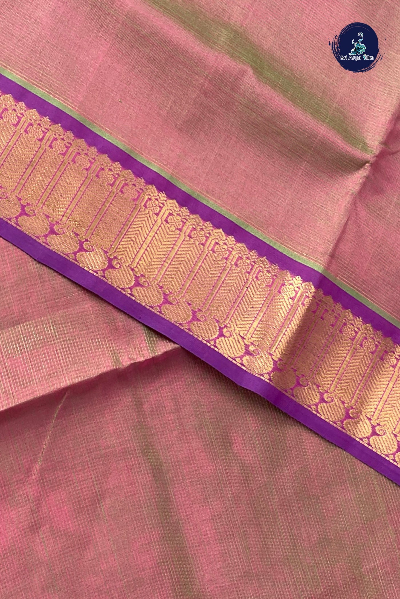 Dual Tone Pink Vaira Oosi Silk Cotton Saree With Vaira Oosi Pattern