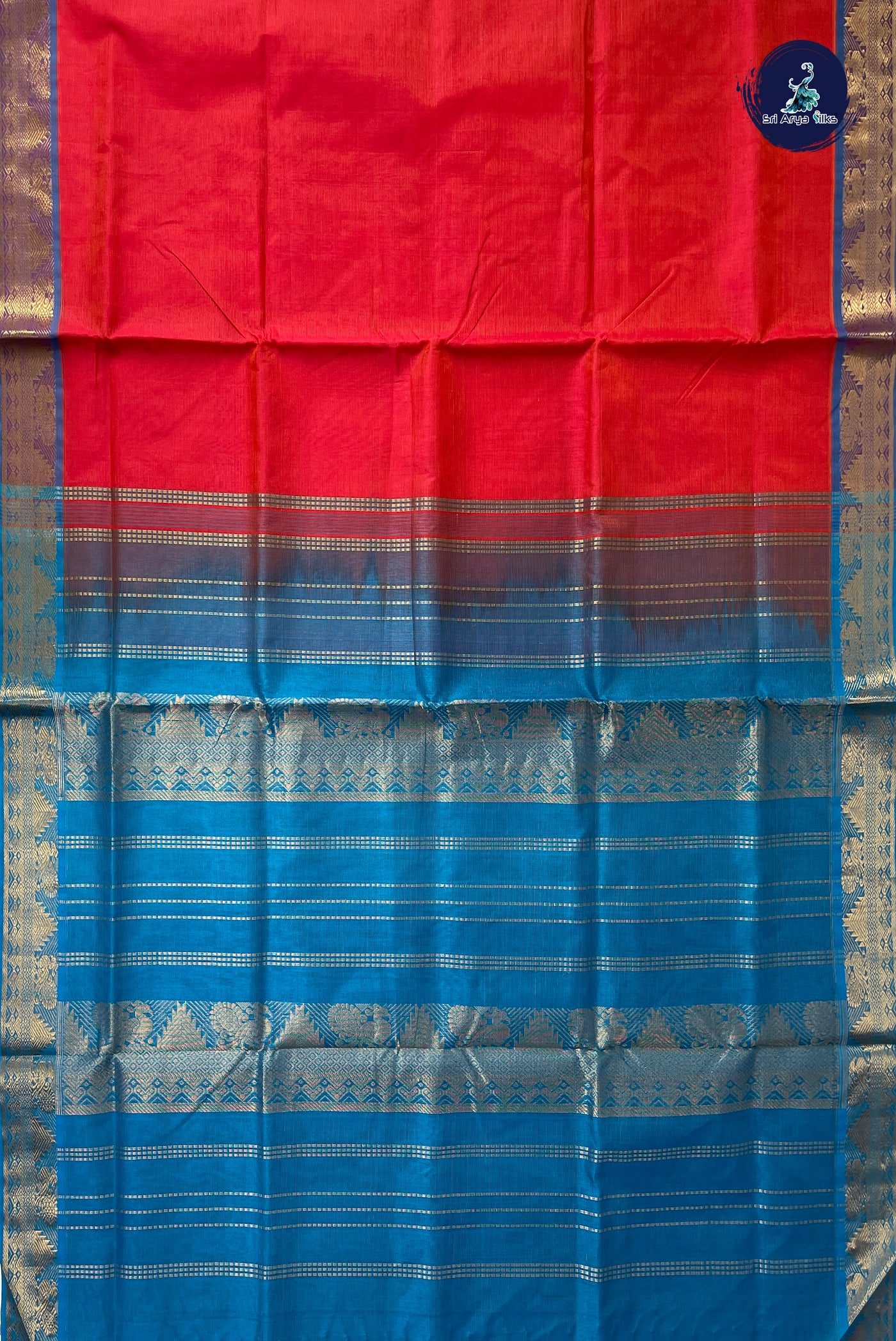 Reddish Pink Vaira Oosi Silk Cotton Saree With Vaira Oosi Pattern