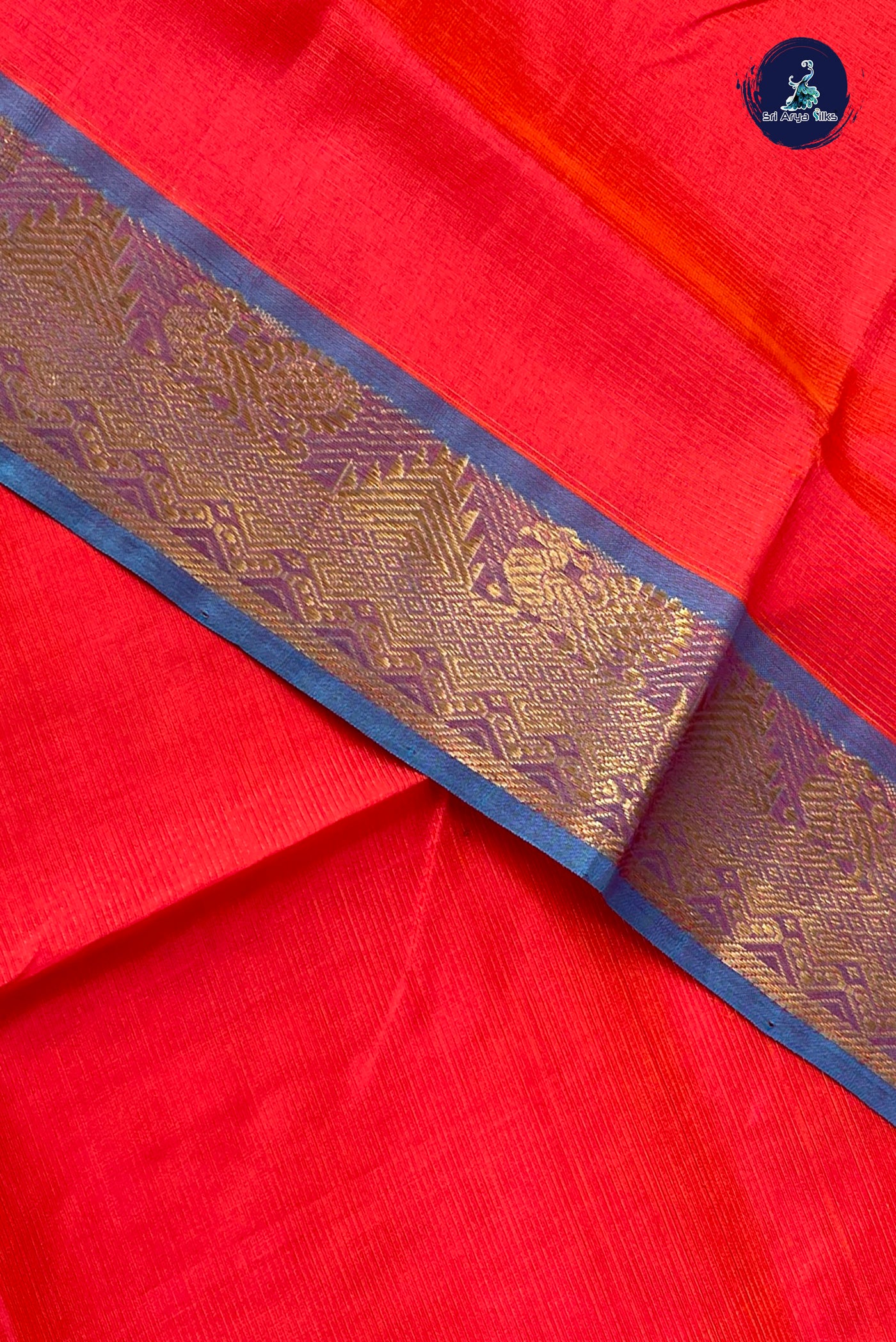 Reddish Pink Vaira Oosi Silk Cotton Saree With Vaira Oosi Pattern