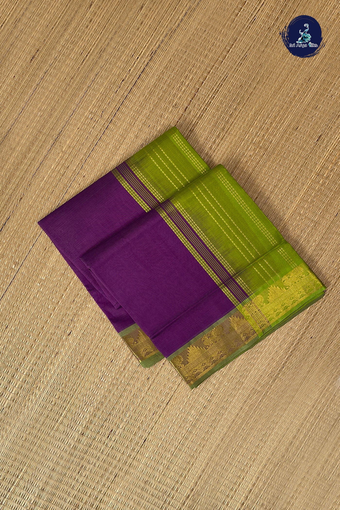 Dark Brinjal Vaira Oosi Silk Cotton Saree With Vaira Oosi Pattern