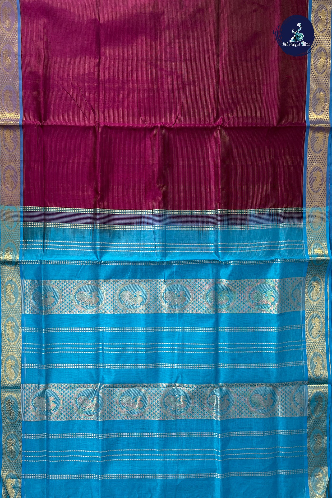 BeetRoot Shade Vaira Oosi Silk Cotton Saree With Vaira Oosi Pattern