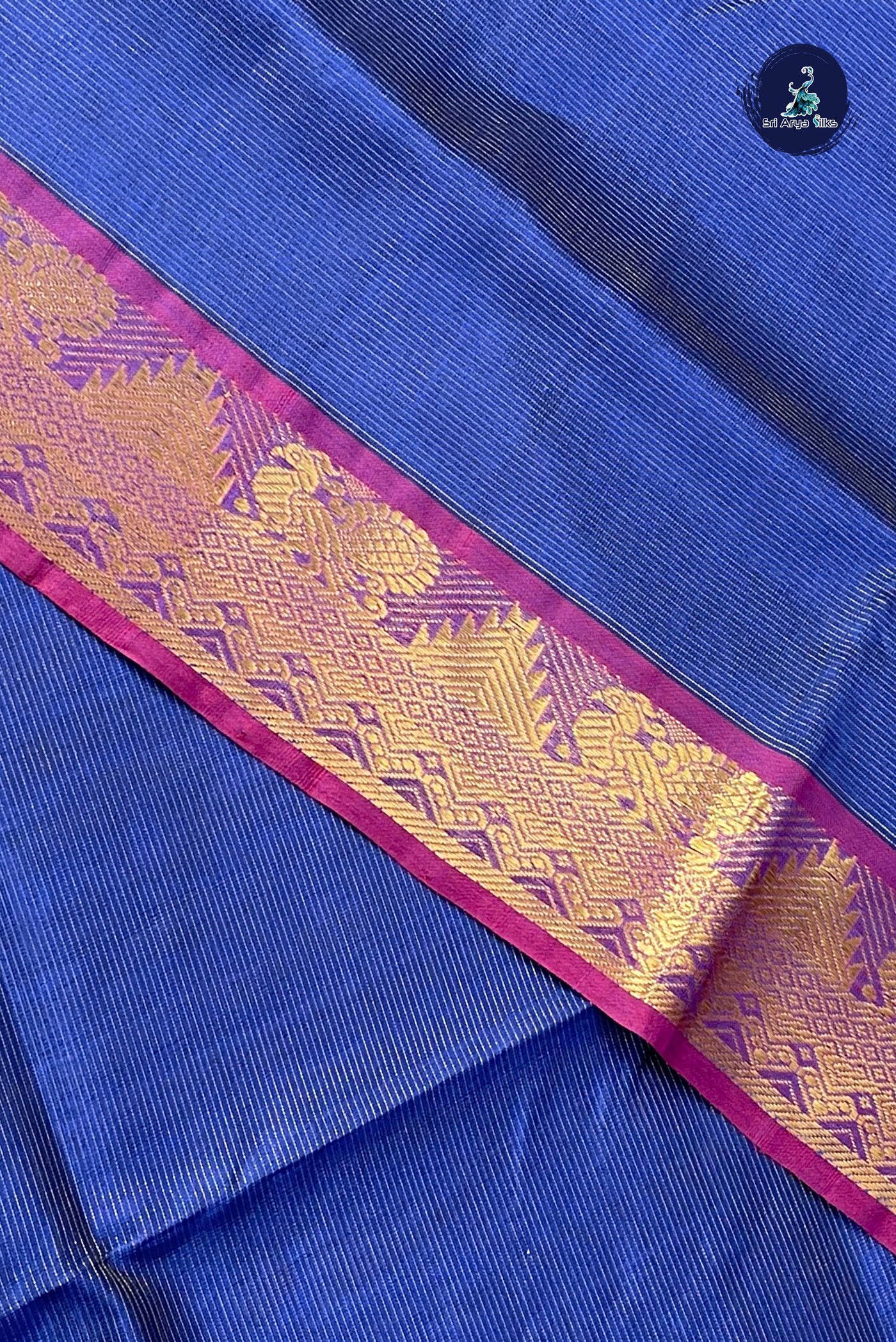 Dark Blue Vaira Oosi Silk Cotton Saree With Vaira Oosi Pattern