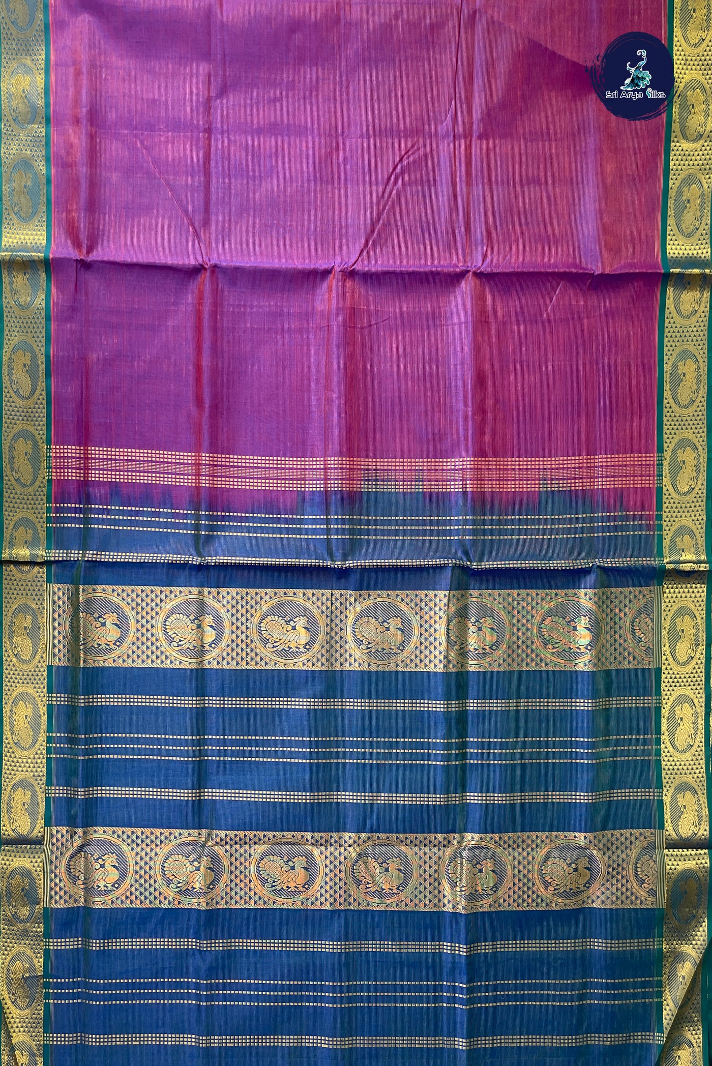 Dual Tone Purple Vaira Oosi Silk Cotton Saree With Vaira Oosi Pattern
