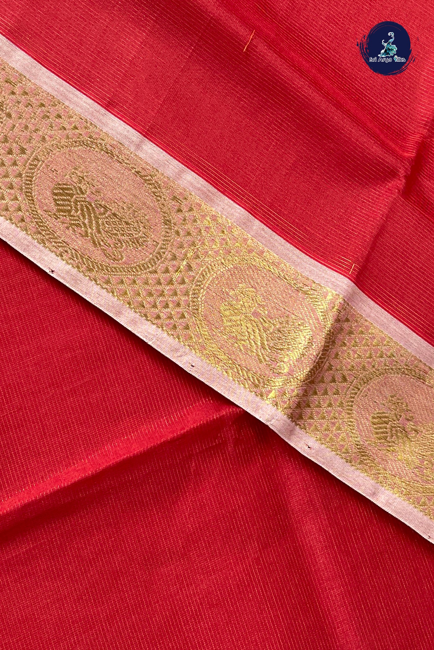 Red Vaira Oosi Silk Cotton Saree With Vaira Oosi Pattern