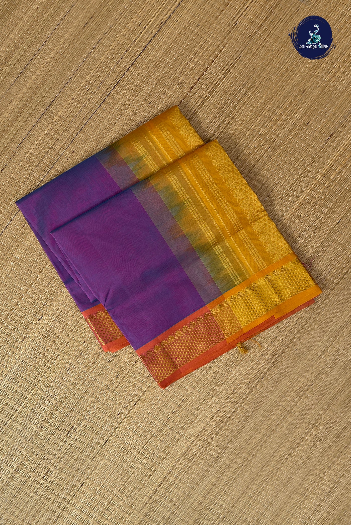 Blusih Purple Simple Silk Cotton Saree With Plain Pattern