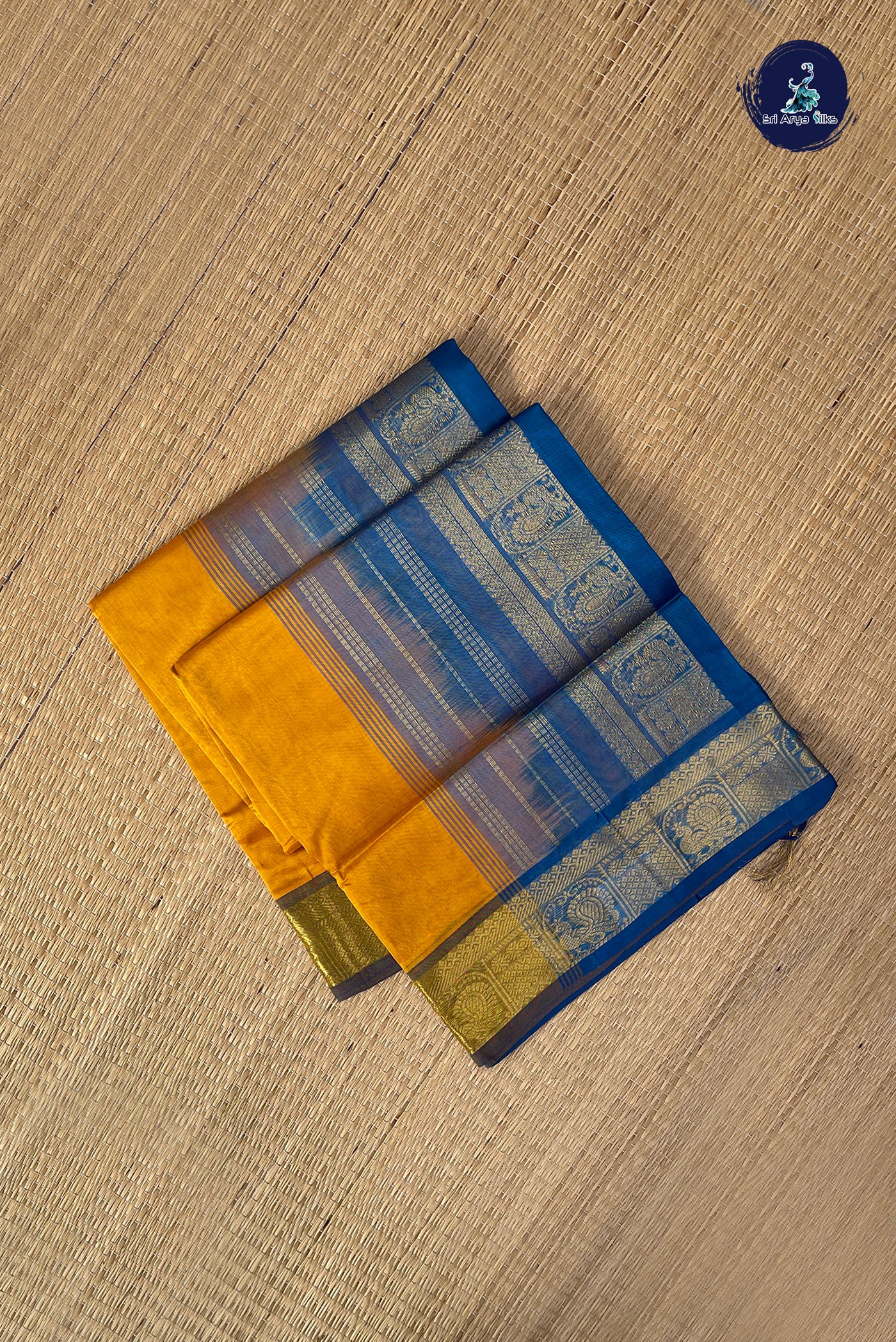 Mango Yellow Simple Silk Cotton Saree With Plain Pattern