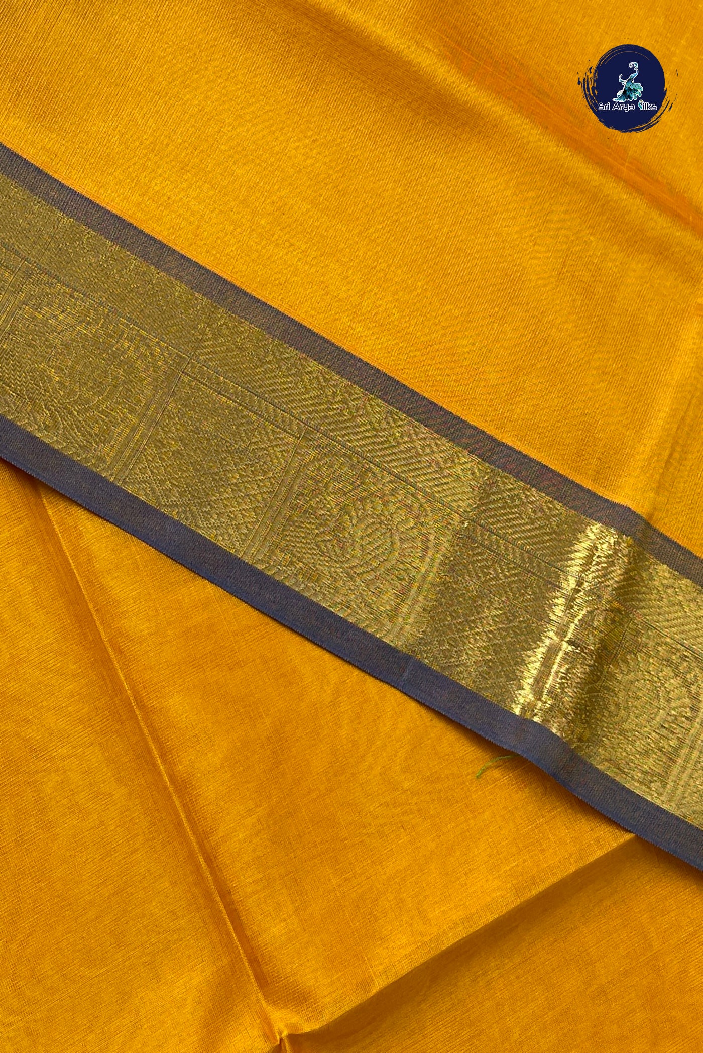 Mango Yellow Simple Silk Cotton Saree With Plain Pattern