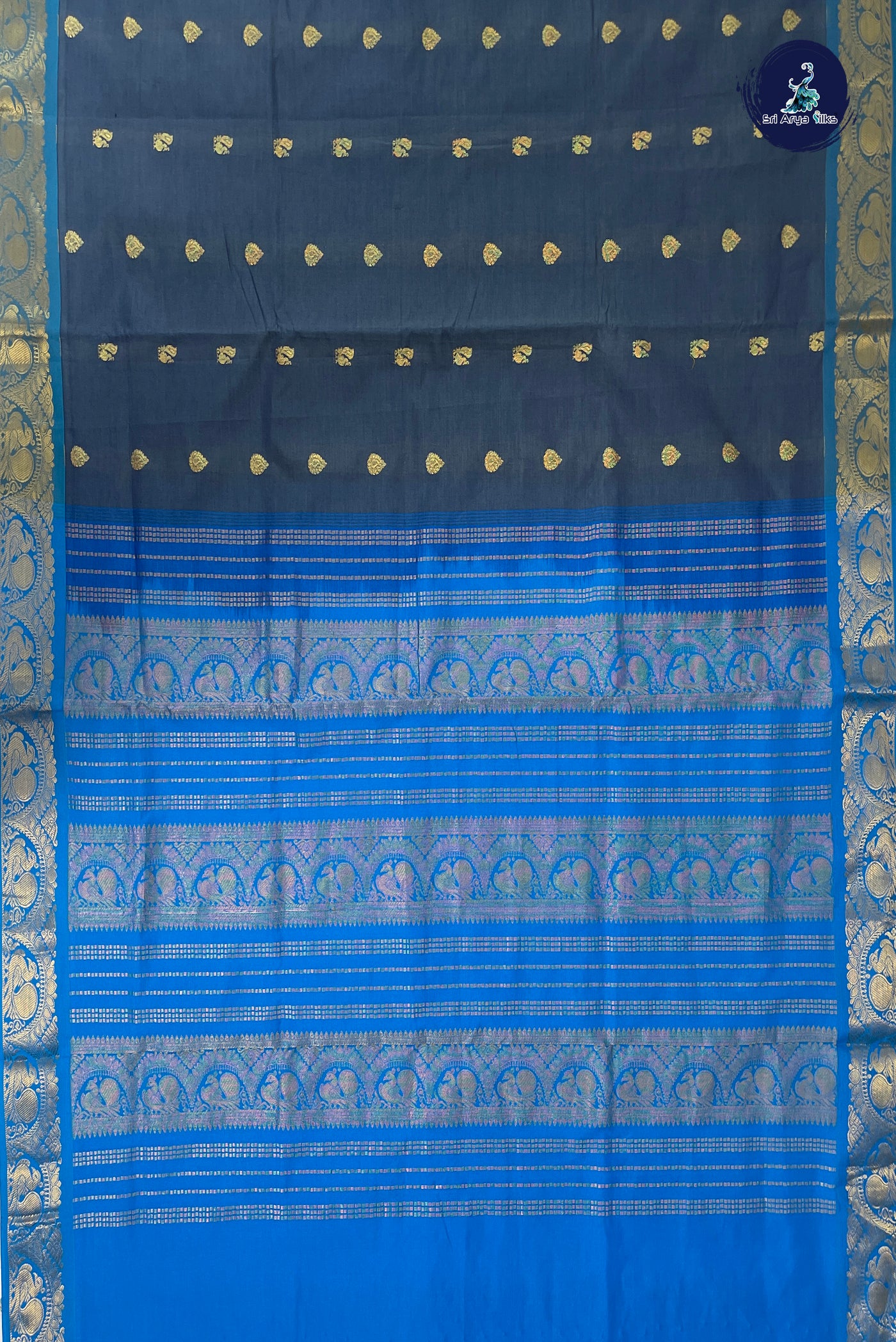 Grey Half Pure Silk Cotton Saree With Zari Buttas Pattern