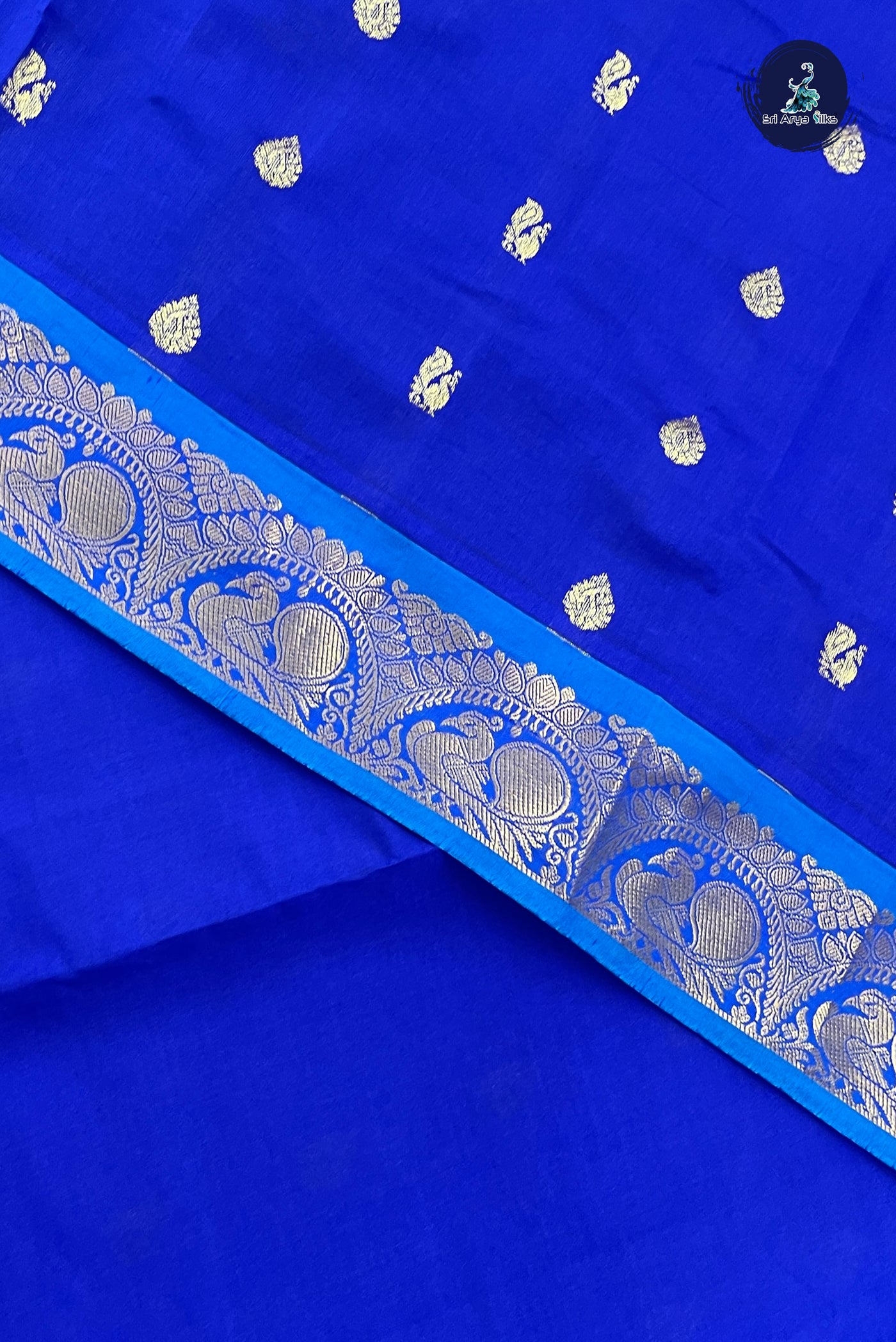 Blue Half Pure Silk Cotton Saree With Zari Buttas Pattern