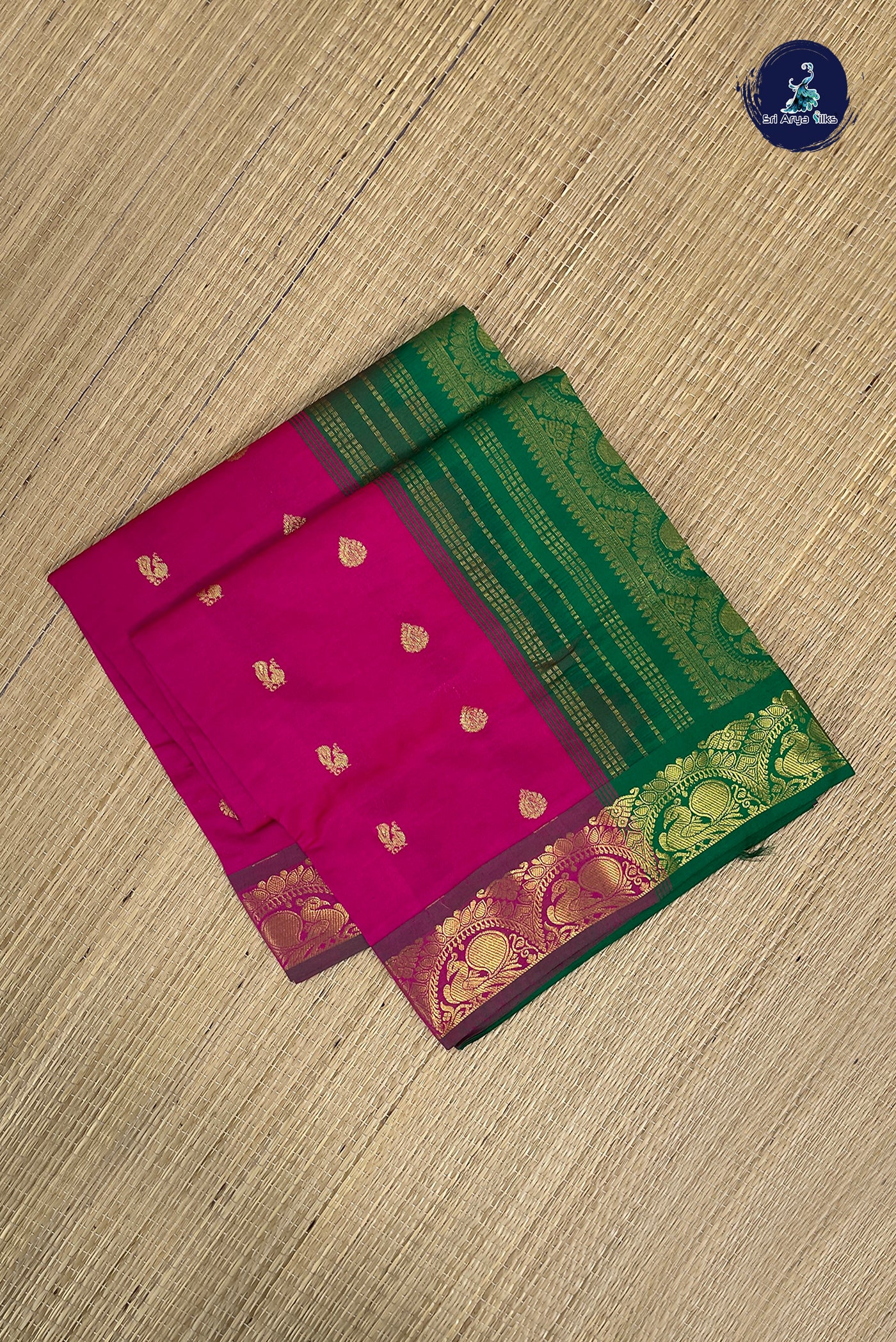 Dark Pink Half Pure Silk Cotton Saree With Zari Buttas Pattern