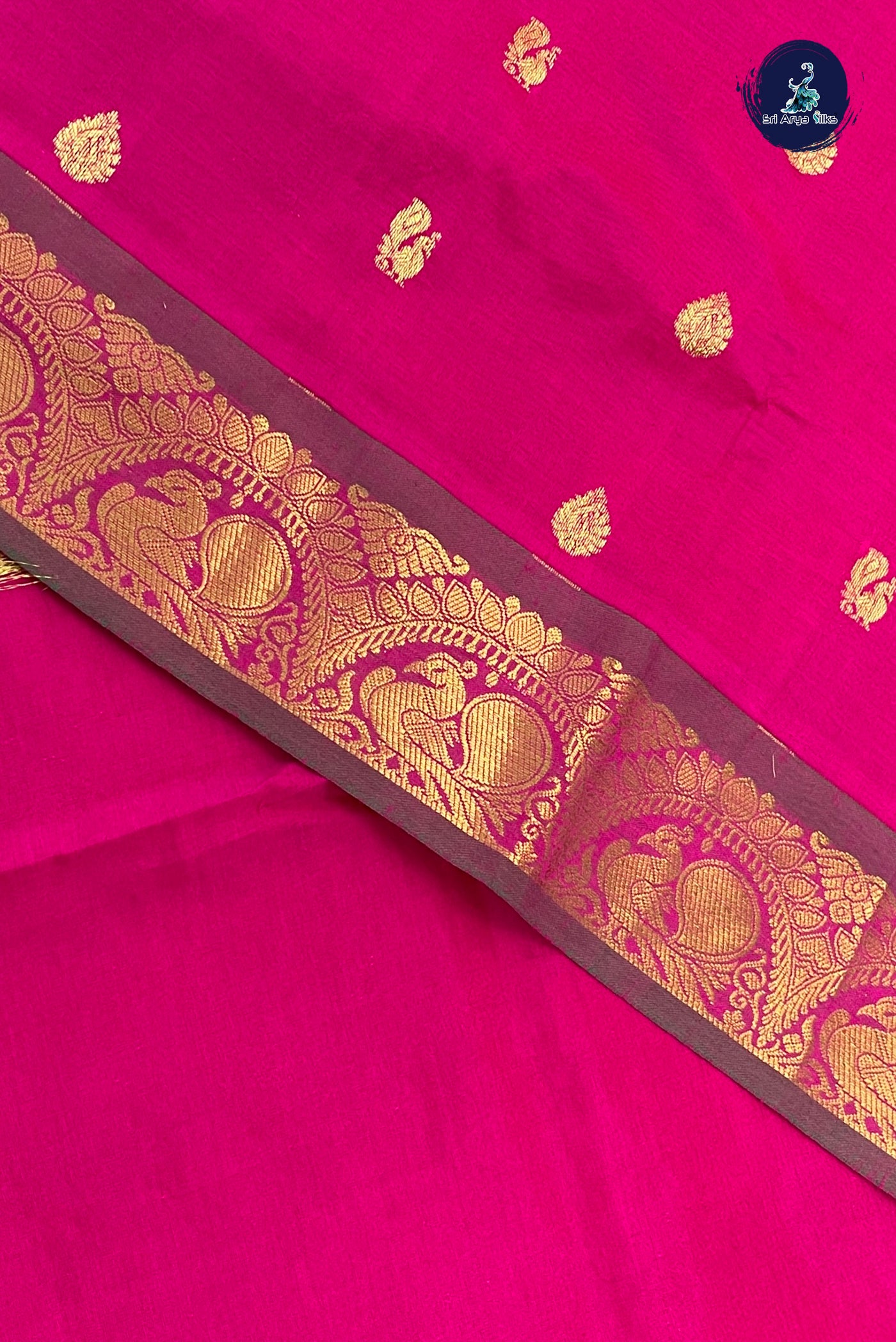 Dark Pink Half Pure Silk Cotton Saree With Zari Buttas Pattern