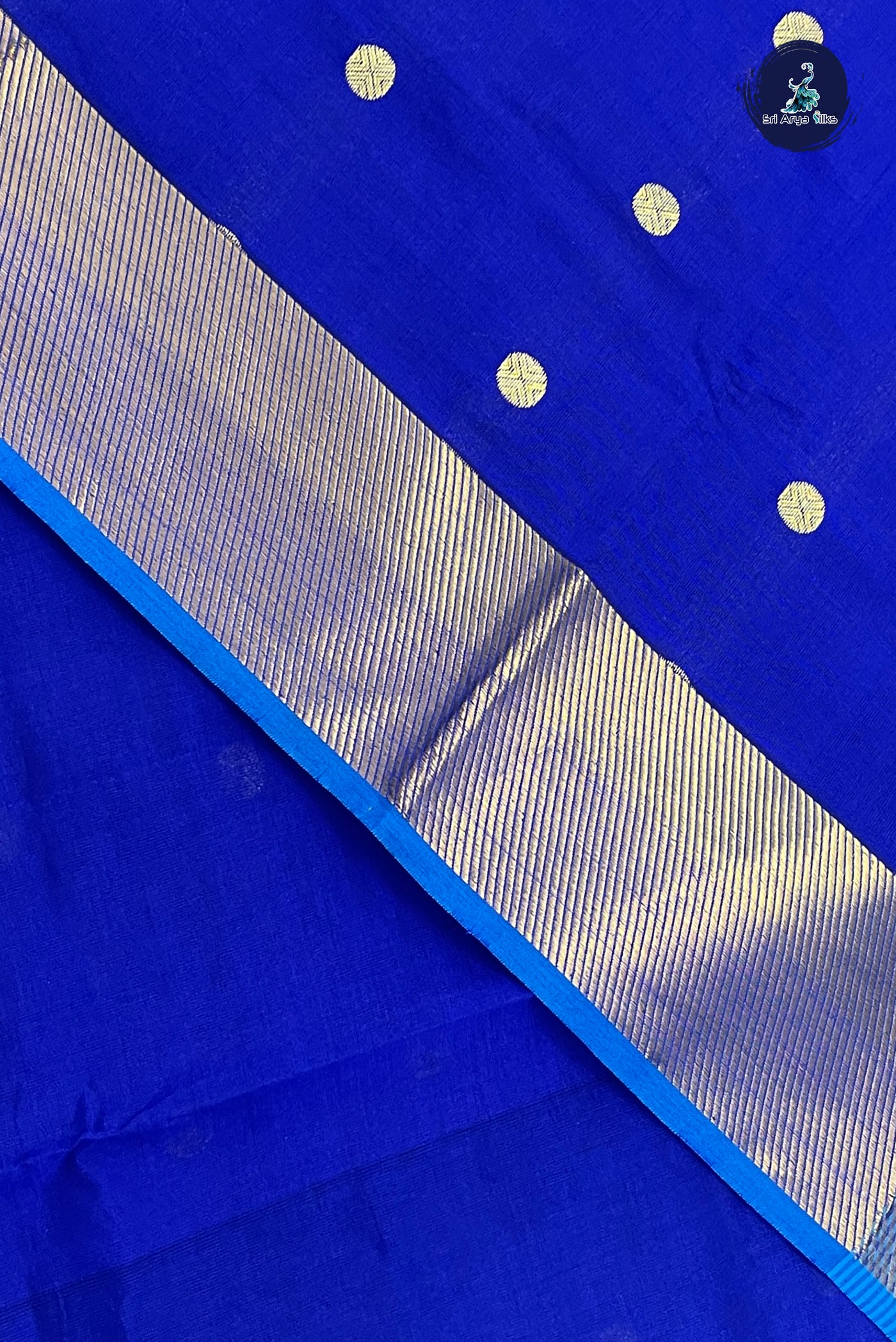 Blue Half Pure Silk Cotton Saree With Zari Buttas Pattern