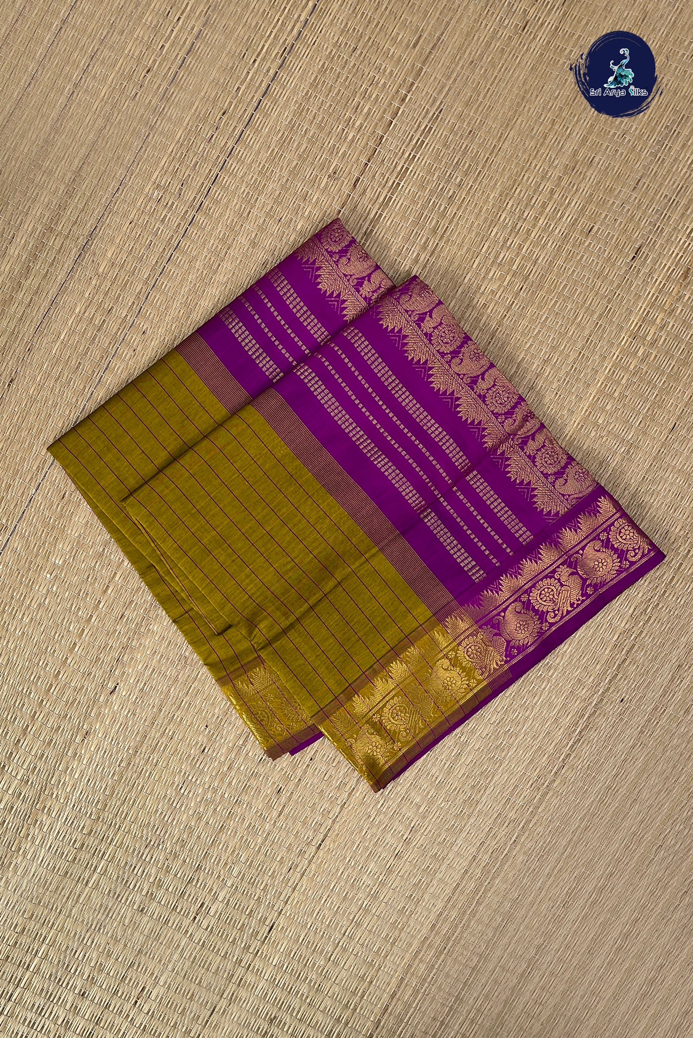 Honey Brown Half Pure Silk Cotton Saree With Checked Pattern